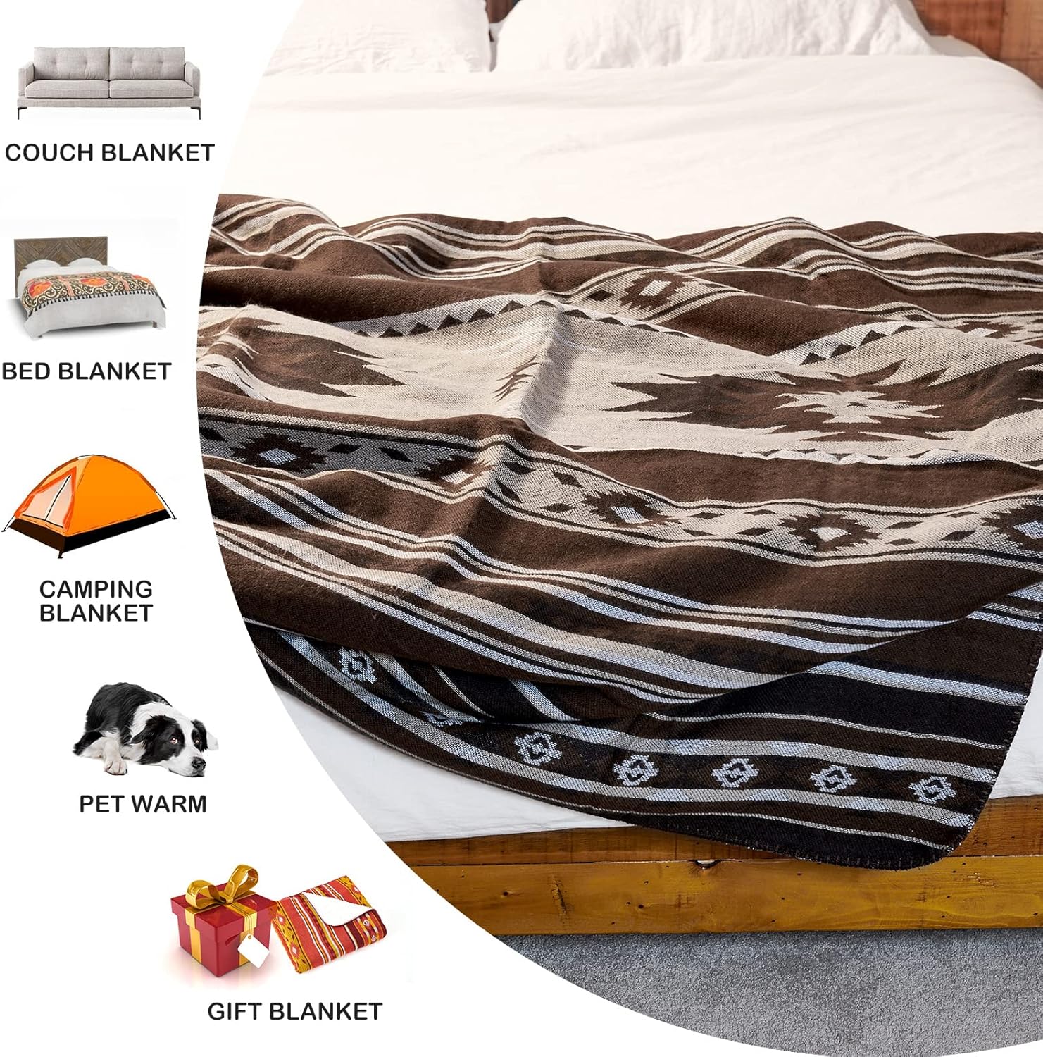 Manta cálida, color marrón, ultra suave, con patrón bohemio, sherpa, para respaldo de sofá, cama, manta ligera y acogedora para sofá y cama, de 60 x