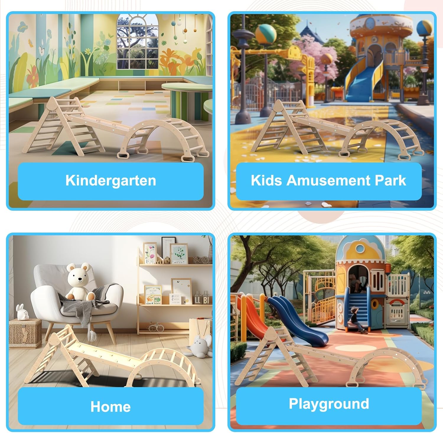 XJD Juego de triángulos Pikler 7 en 1, juguetes de escalada plegables para niños pequeños, parque infantil interior para niños de 1 a 6 años, con