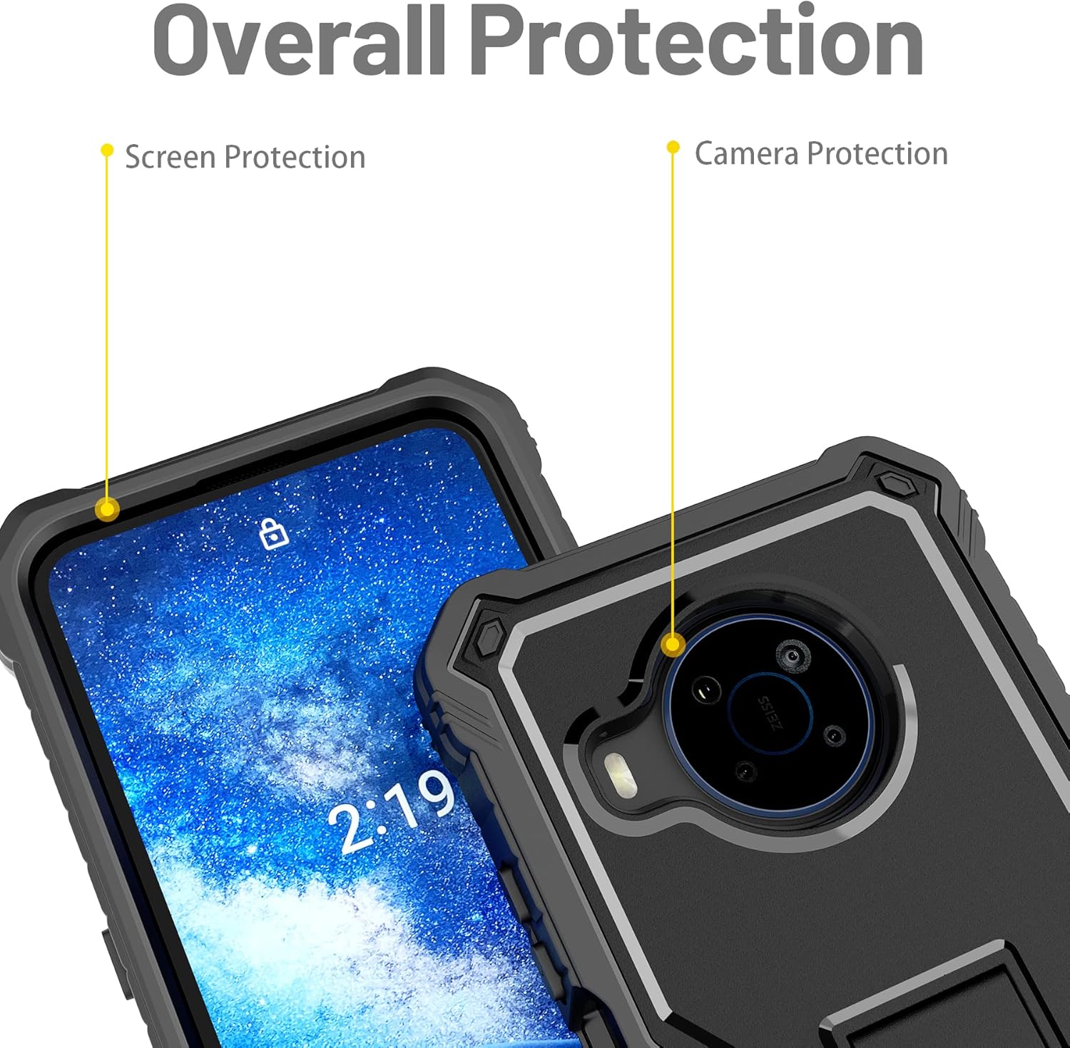 FITO Funda para Nokia X100, doble capa a prueba de golpes resistente para teléfono Nokia X100 con protector de pantalla, soporte incorporado (negro)