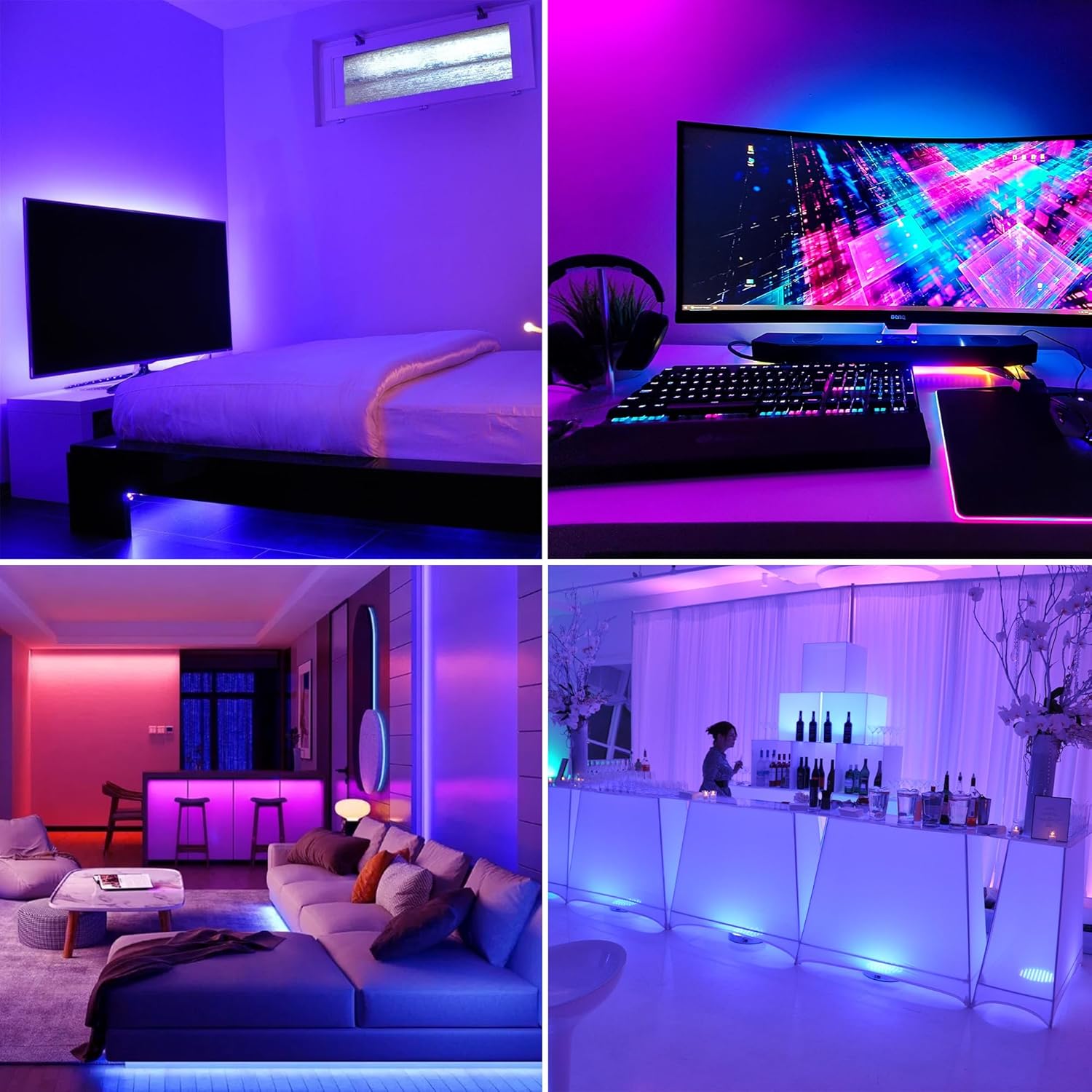 Cozylady Tira de luces LED inteligentes de 65.6 pies para dormitorio, funciona con Alexa, 5050 RGB que cambia de color, sincronización de música,