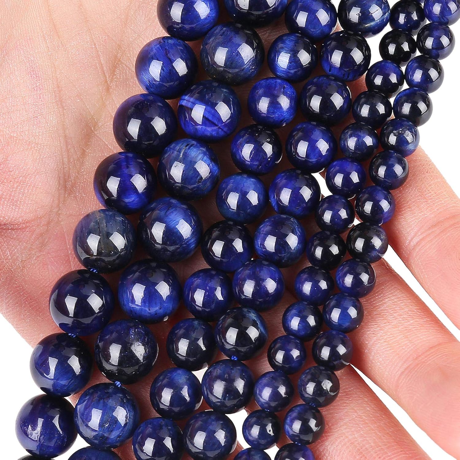 Cuentas de ojo de tigre azul natural, cuentas sueltas redondas de grado AAA, 0.315 in, 100 unidades de opciones de lote a granel, cuentas de piedra