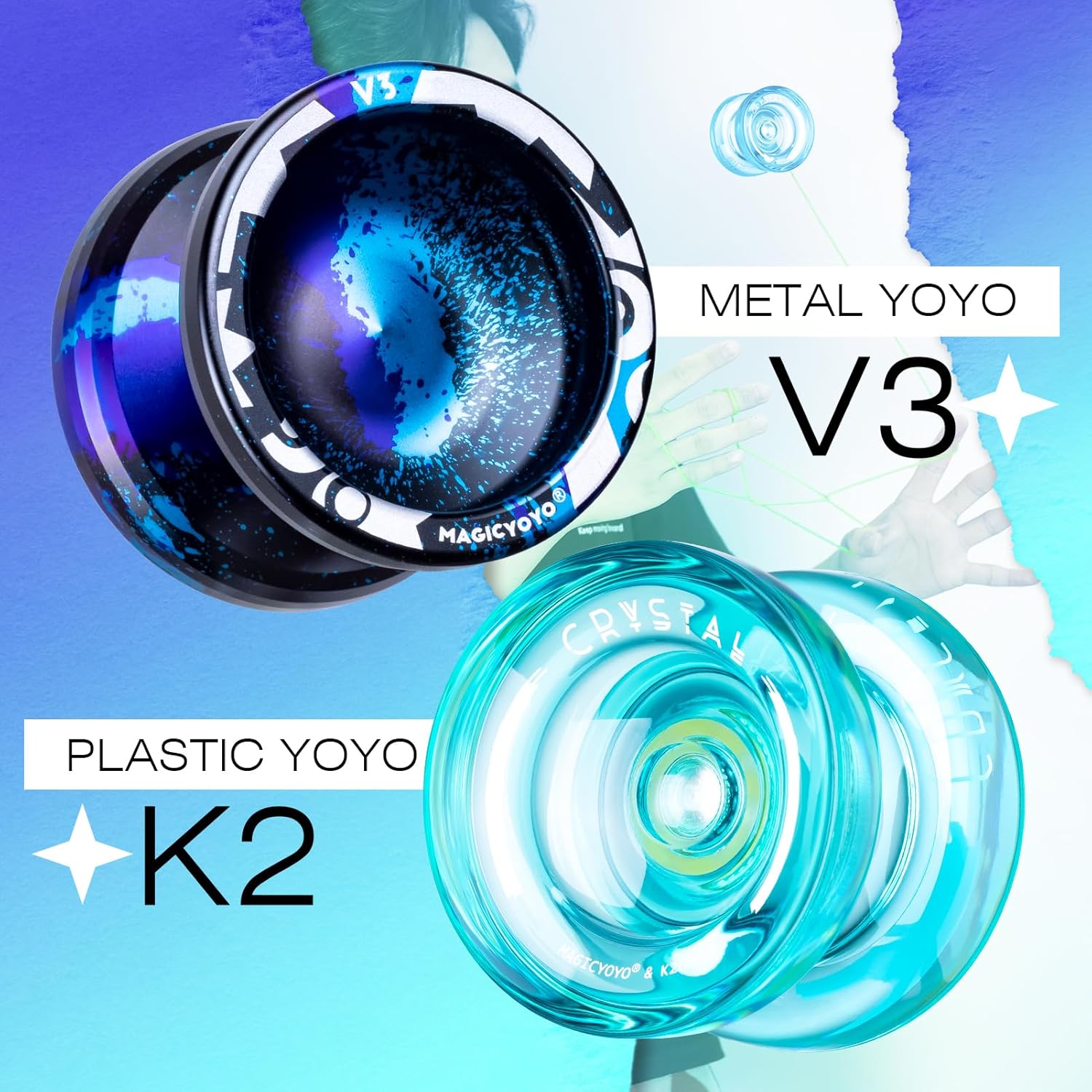 MAGICYOYO Yoyo profesional paquete de 2 Yoyo sensible para principiantes, Pro Yoyo V3 y Magicyoyo K2 Crystal con rodamientos Yoyo que no responden