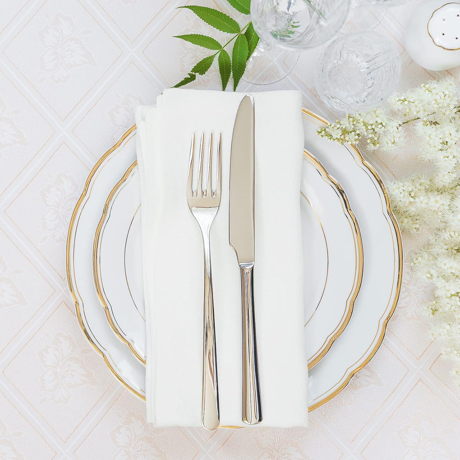 Servilletas desechables de color blanco, paquete de 100 servilletas de papel de tacto de lino con bolsillo integrado para cubiertos, tela preplegada