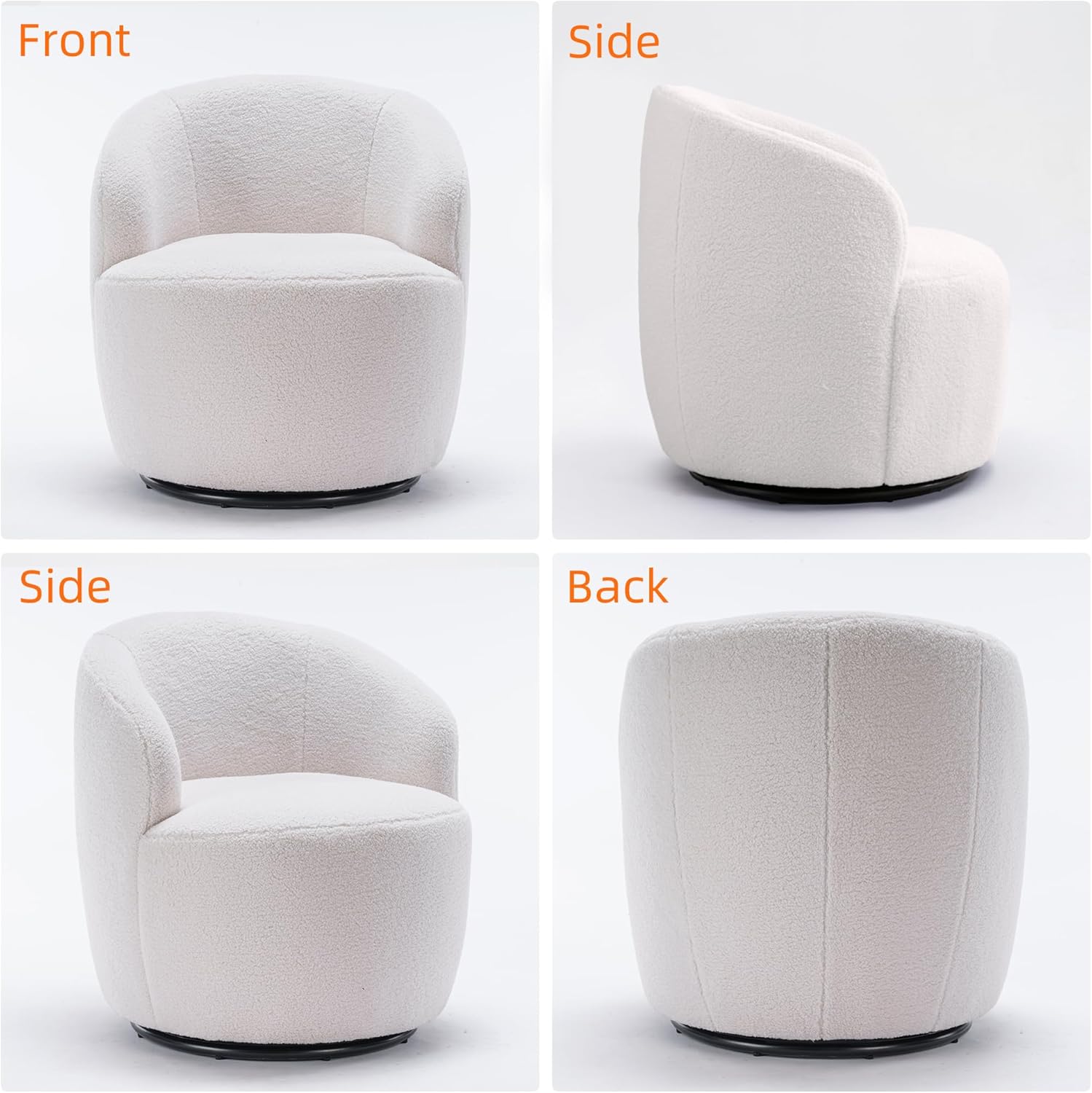 Homtique Silla pequeña giratoria de barril, cómodas sillas redondas para sala de estar, dormitorio, sofá individual giratorio de 360 grados, silla