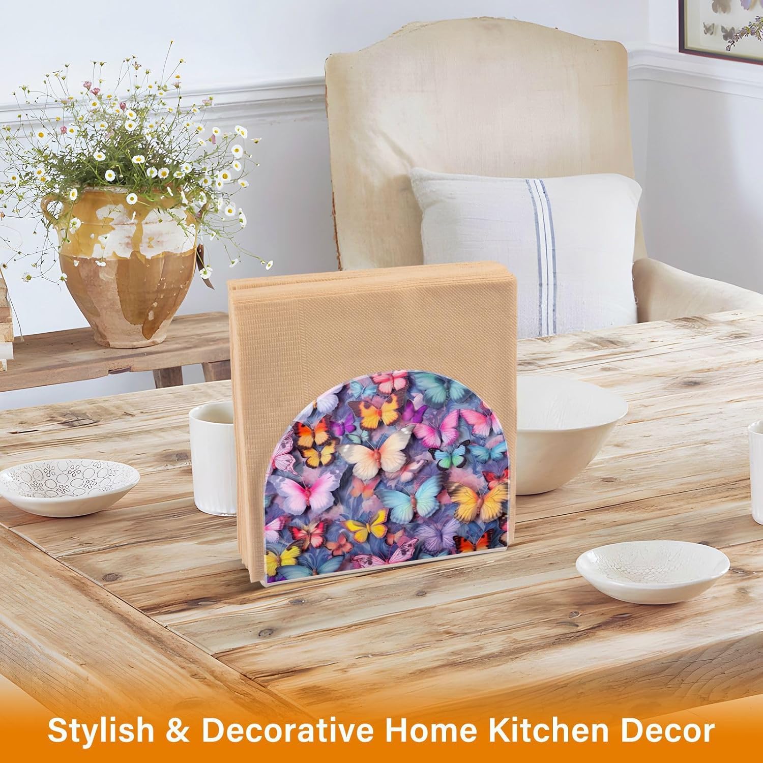Butterfly Napkin Holder for Table, Acrylic Upright Non Slip Tabletop Freestanding Tissue Paper Dispenser for Kitchen Restaurant Home Hotel Decor
