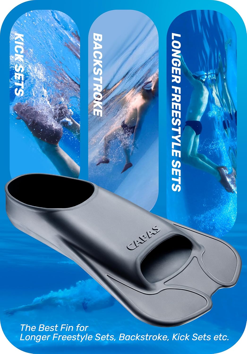 CAPAS Swim Training Fins for Kids Comfortable Silicone Lap Swimming Short Blade Floating Flippers with Mesh Bag