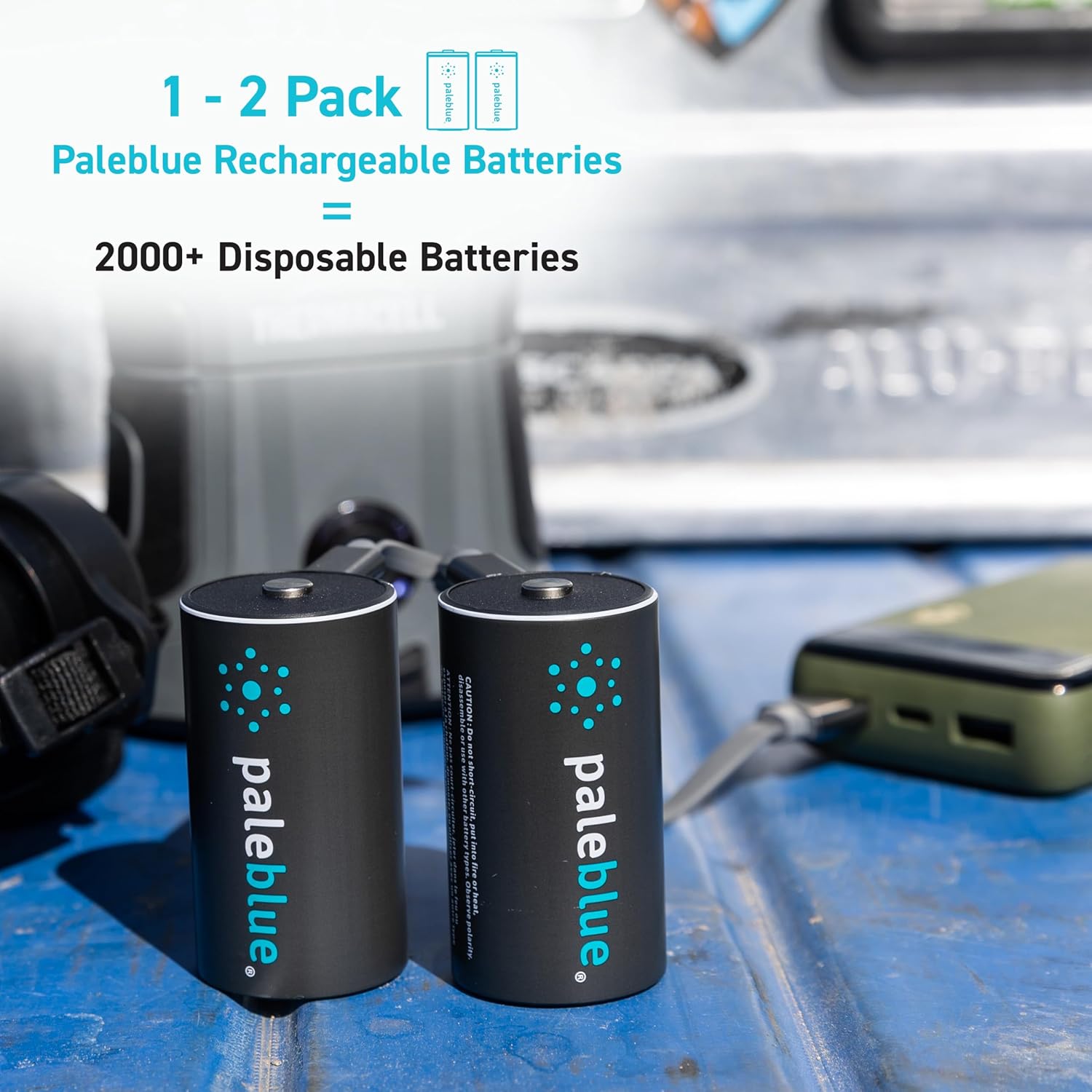 Pale Blue – Baterías recargables D con cargador USB, iones de litio de 1.5 V 5000 mAh, se cargan menos de 7 horas, más de 1000 ciclos, cable de