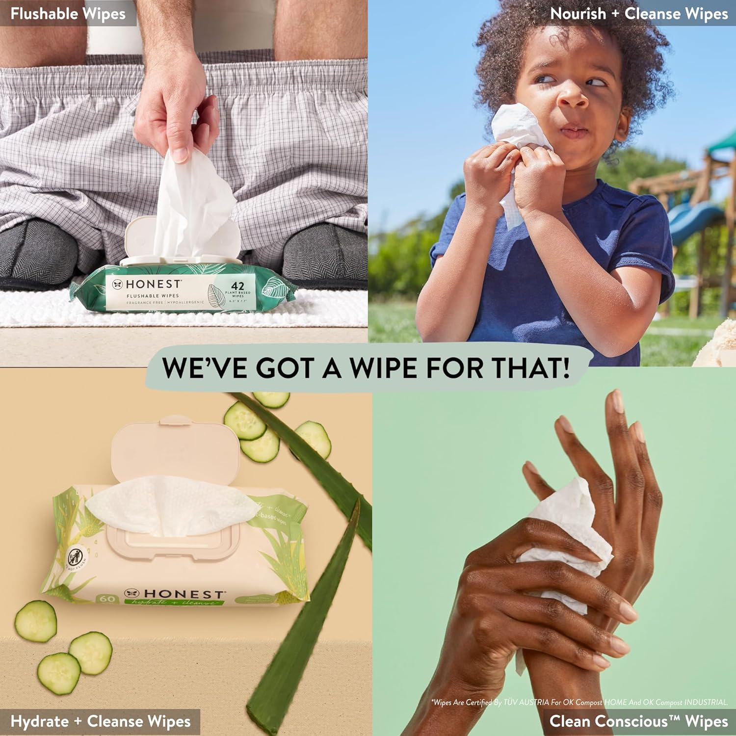The Honest Company – Toallitas limpiadoras para bebé con 99% de agua, respetuosas con el medioambiente, compostables, a base de plantas,