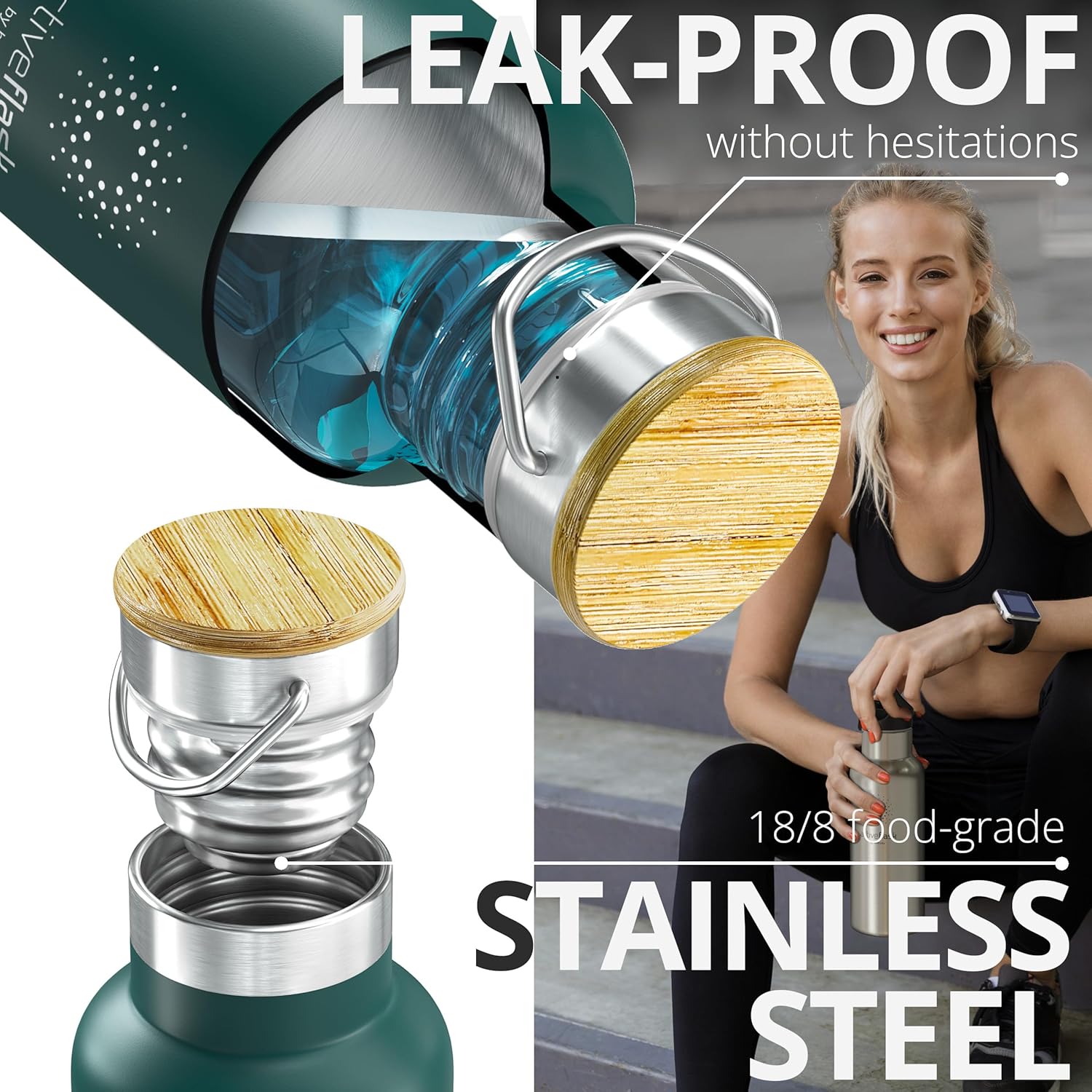 Botella de agua de acero inoxidable con pajita, infusor y 3 tapas 1832 oz a prueba de fugas aislado al vacío ACTIVE FLASK Botellas de beber frías