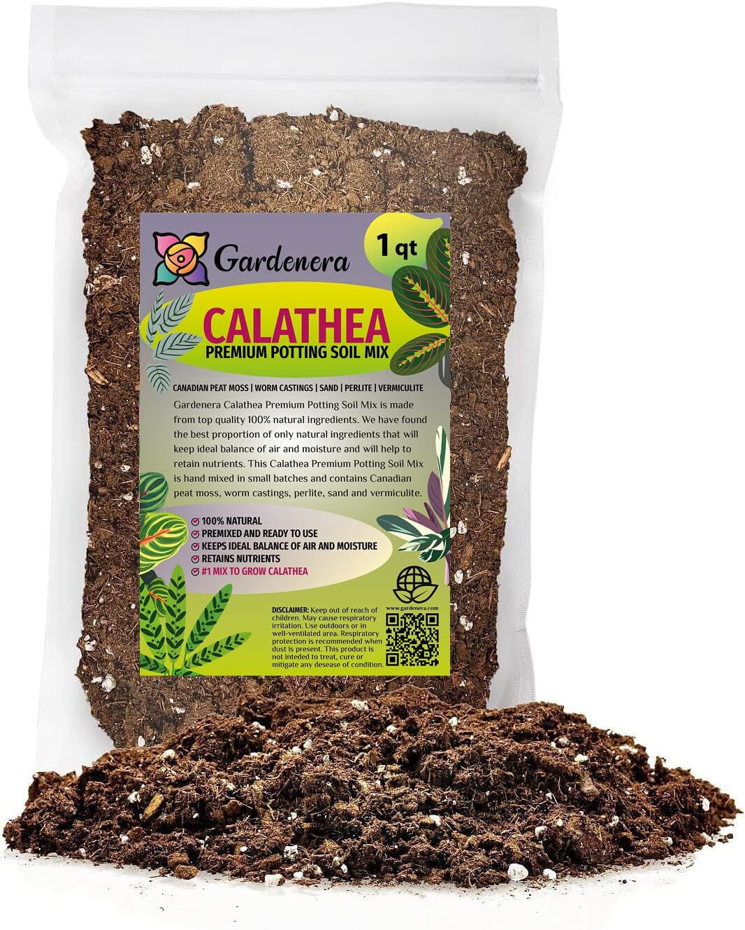 Gardenera Mezcla para macetas Calathea de primera calidad, hecha para un crecimiento vibrante y un follaje llamativo, 1 cuarto de galón