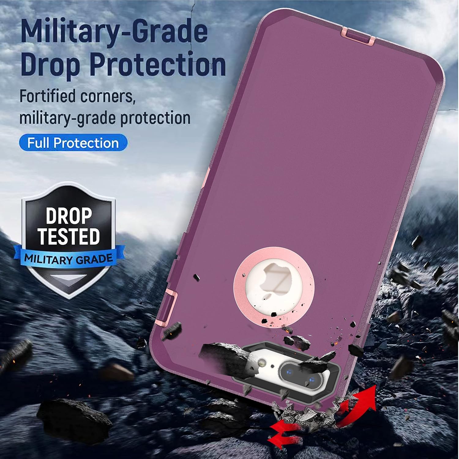 YmhxcY Funda para iPhone 8 Plus, iPhone 7 Plus con protector de pantalla integrado a prueba de caídas, 3 capas, funda duradera, a prueba de golpes,
