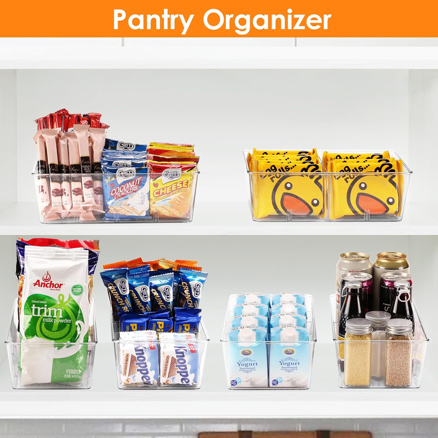 Paquete de 6 cubos organizadores de almacenamiento de alimentos, contenedores de almacenamiento de plástico transparente y almacenamiento para