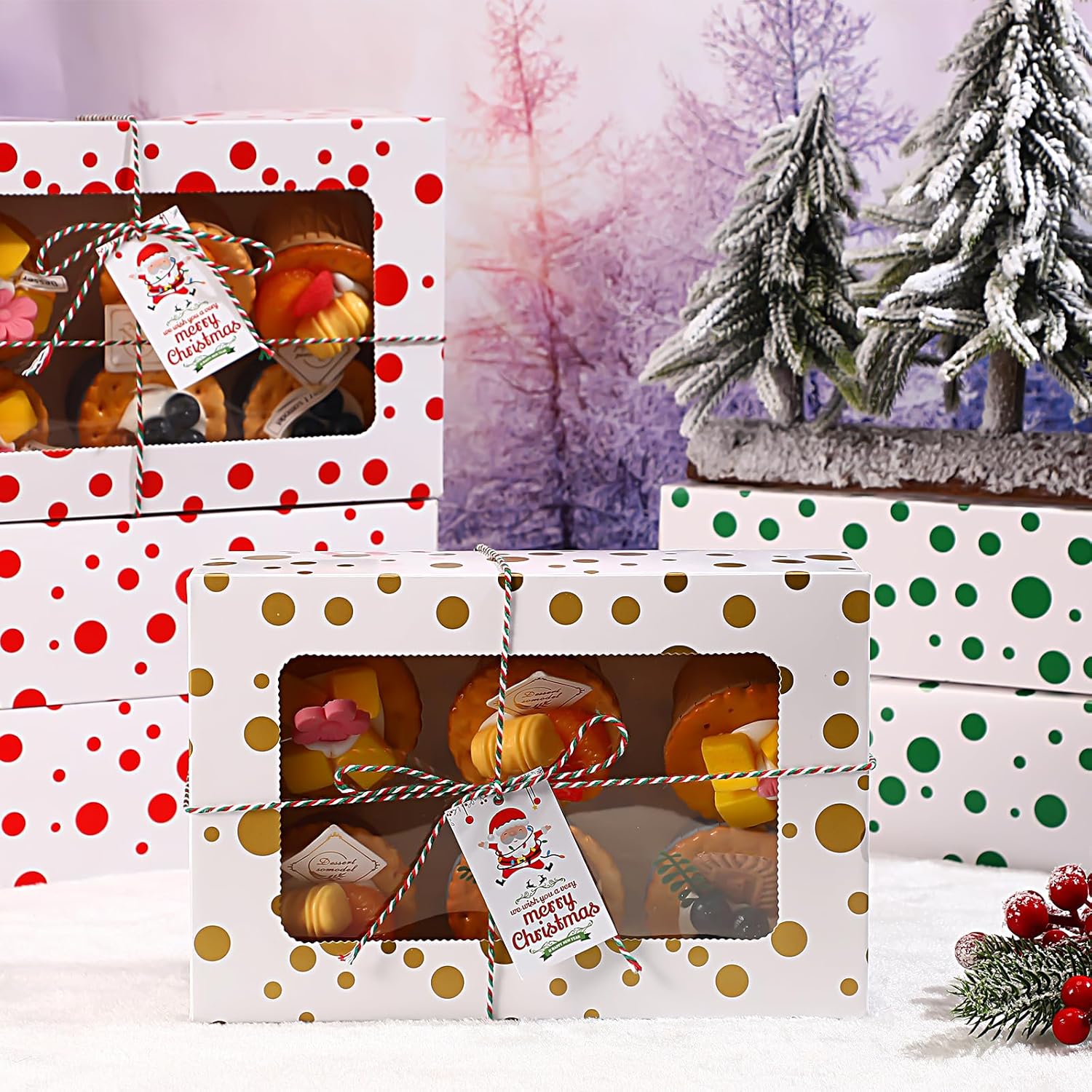 36 cajas de galletas de Navidad con ventana, cajas de panadería de Navidad de 10 x 6.7 x 3.2 pulgadas, recipientes de regalo de galletas con