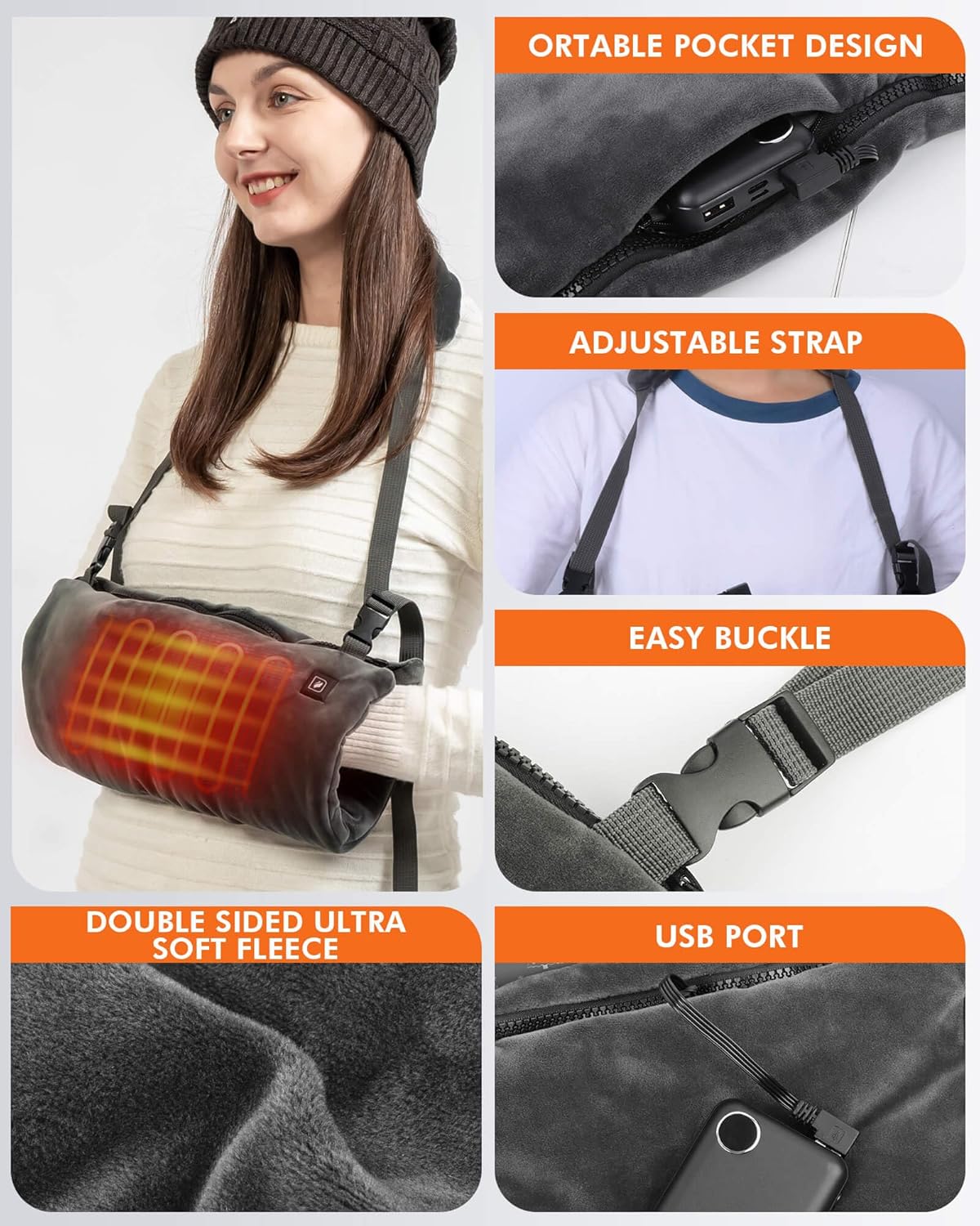 DUKUSEEK Orejera de mano calentada para caza, calentador de manos eléctrico con batería recargable de 10000 mAh para invierno al aire libre, caza,