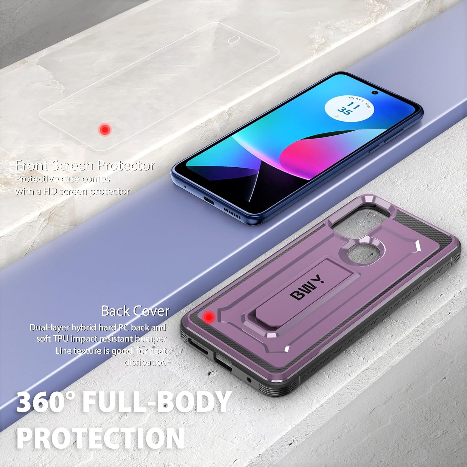 Funda diseñada para Moto G Play 2023 con protector de pantalla, funda protectora militar resistente para teléfono Moto G Play 2023, soporte