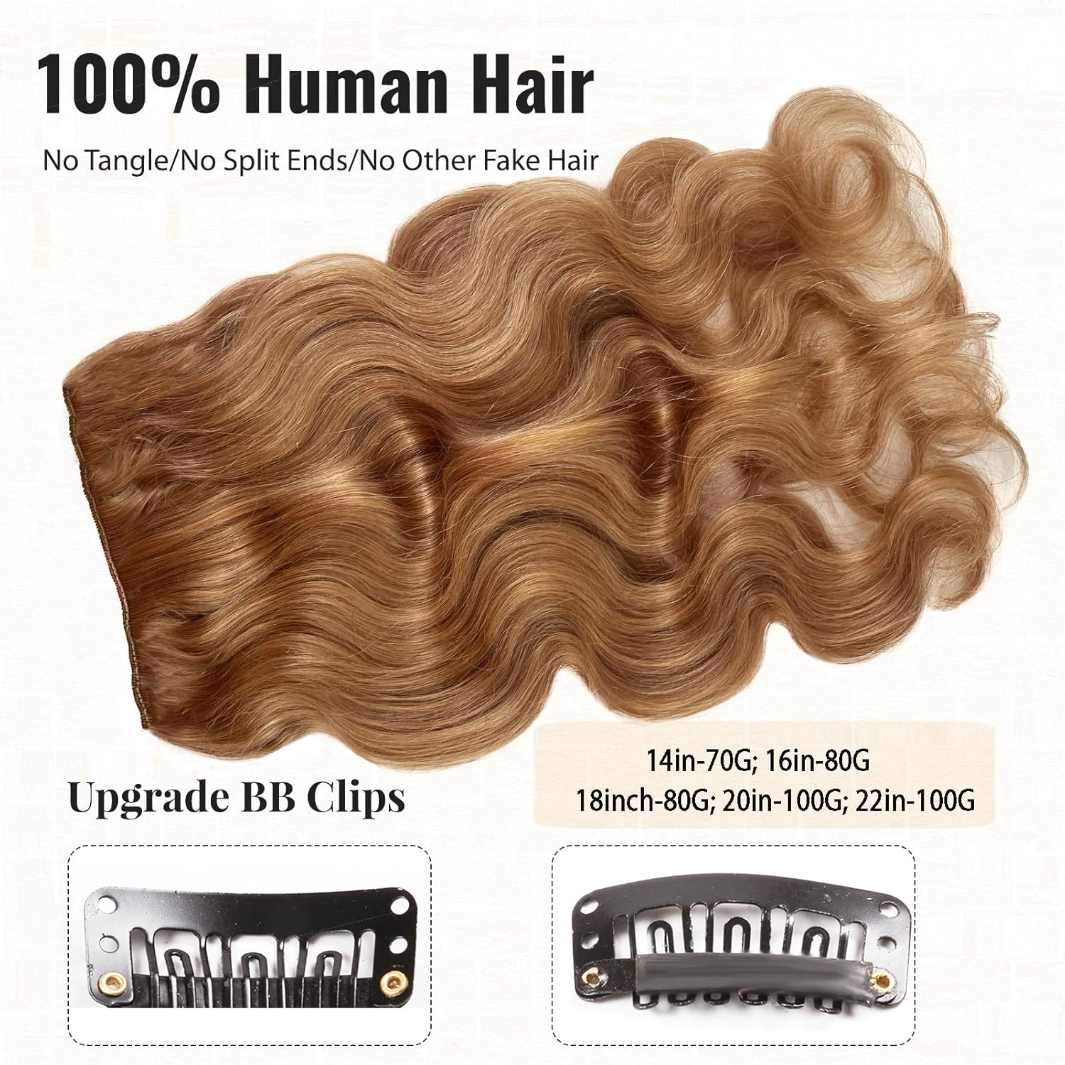 Extensiones de cabello humano ondulado con clip de 16 pulgadas, extensiones de cabello humano con clip de doble trama, una pieza, 100% cabello
