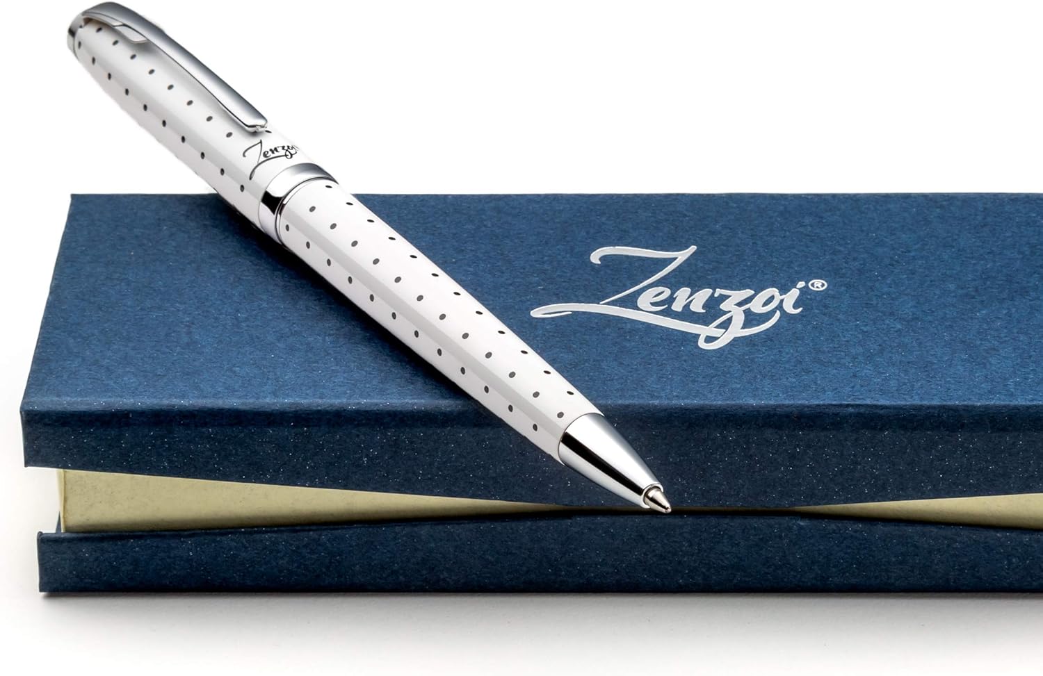 ZenZoi Bolígrafo blanco eleva tu experiencia de escritura con el juego de bolígrafos de metal blanco suave y lujoso con tinta recargable y diseño