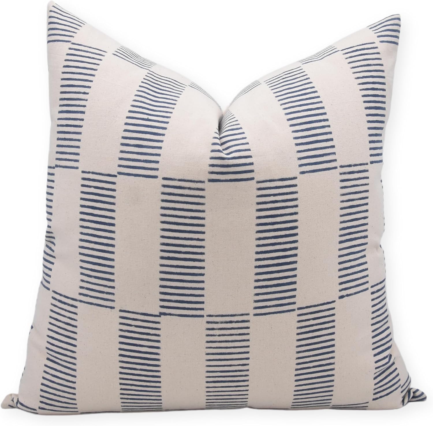 Fundas de almohada de lona de pato con estampado de bloques de 16 x 16 pulgadas, hechas a mano, fundas de almohada vintage para sofá y sofá, funda