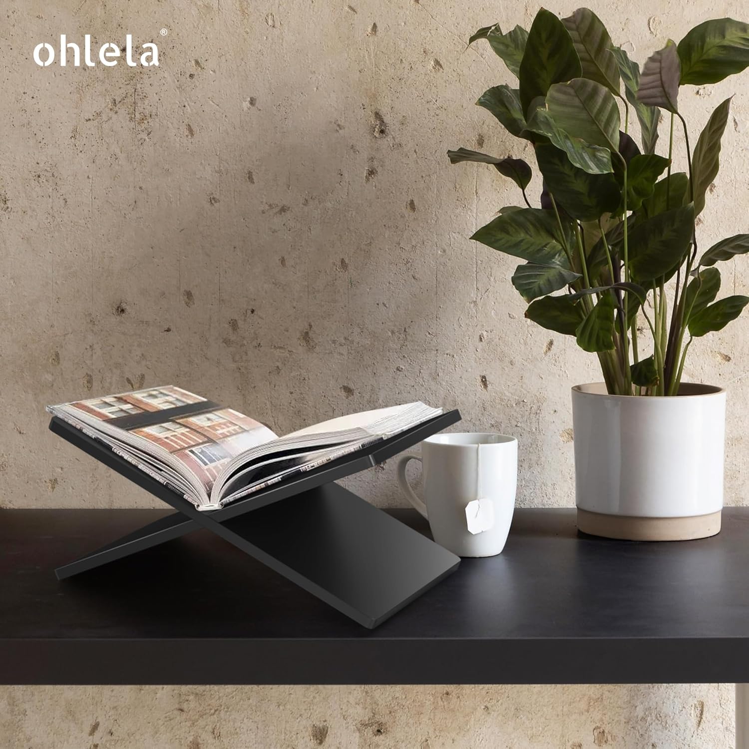 ohlela Soporte acrílico para libros, 10.6 x 7.1 x 5.1 pulgadas, color negro mate para exhibir como un elegante y resistente soporte acrílico para