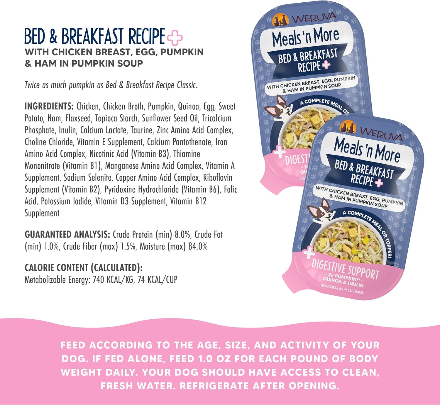 Weruva Meals ‘n More – Alimento húmedo natural para perros, Bed & Breakfast Plus soporte digestivo, taza de 3.5 onzas (paquete de 12)