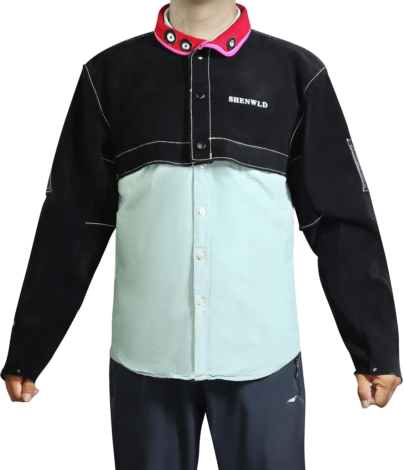 shenwld Equipo de soldadura de cuero resistente, media chaqueta, manga de capa de soldadura, resistente al calor a la llama para una máxima seguridad