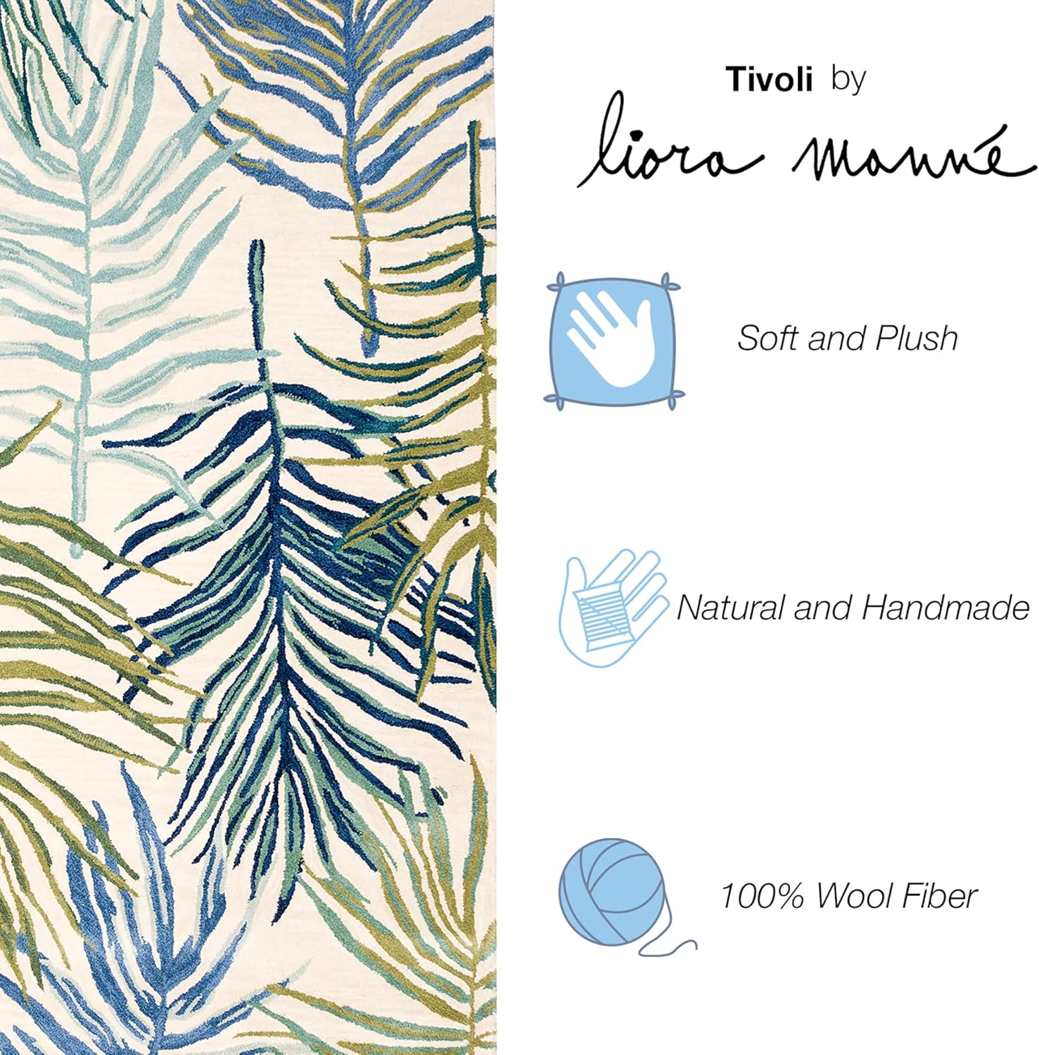 Liora Manne Tivoli Indoor Handmade Wool Plush Area Rug – Contemporary Graphic Botanical Floral Accent (La Palma Cream) (3’6″ x 5’6″)