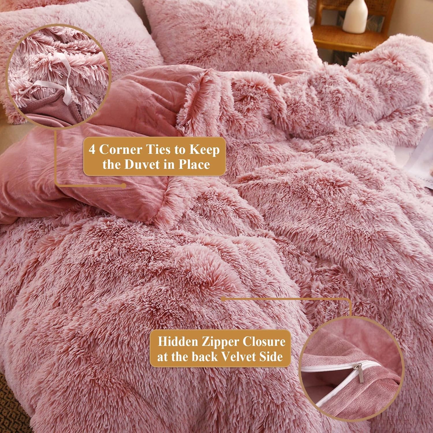 XeGe juego de funda de edredón de terciopelo de lujo ultrasuave, juego de cama de 2piezas, 1funda de edredón de piel sintética y 1funda de almohada