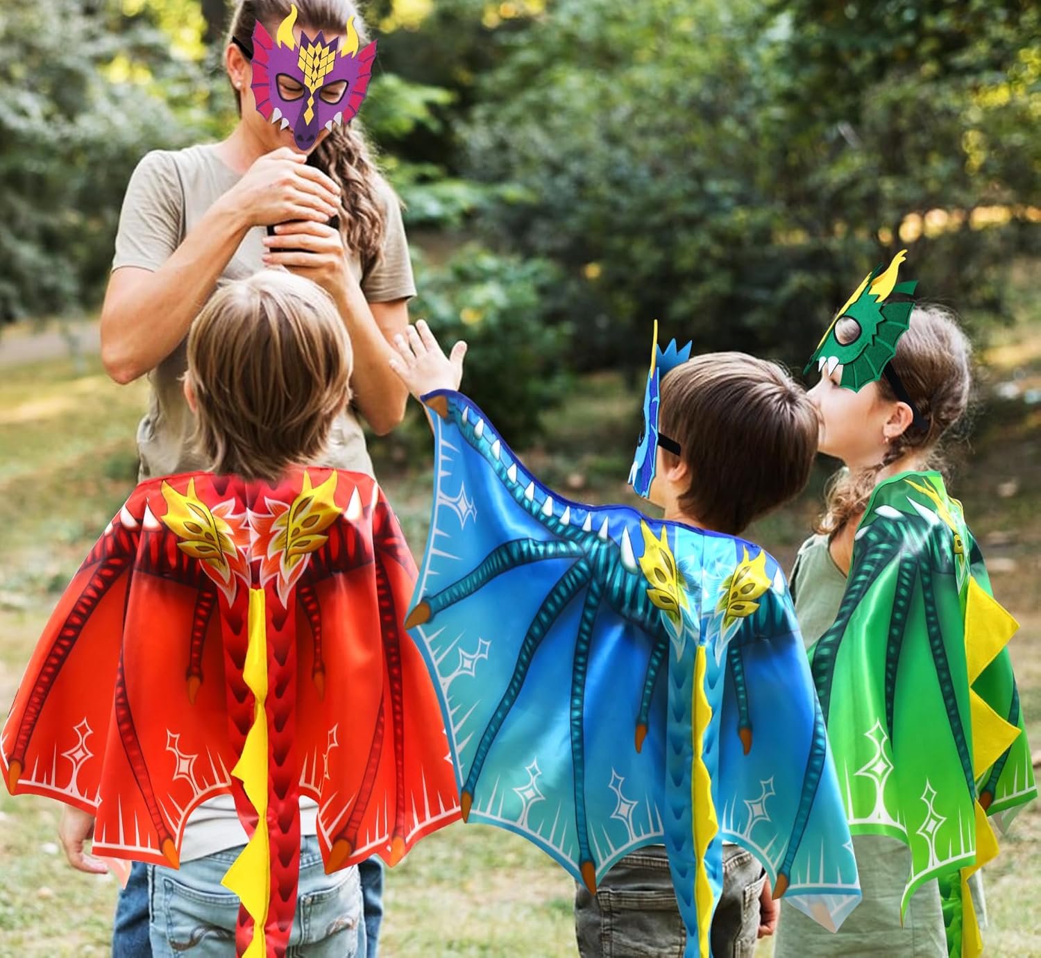 D.Q.Z Disfraz de dinosaurio y alas de dragón para niños con máscara, capa de dinosaurio para niños, regalos de juguetes para fiestas de cumpleaños
