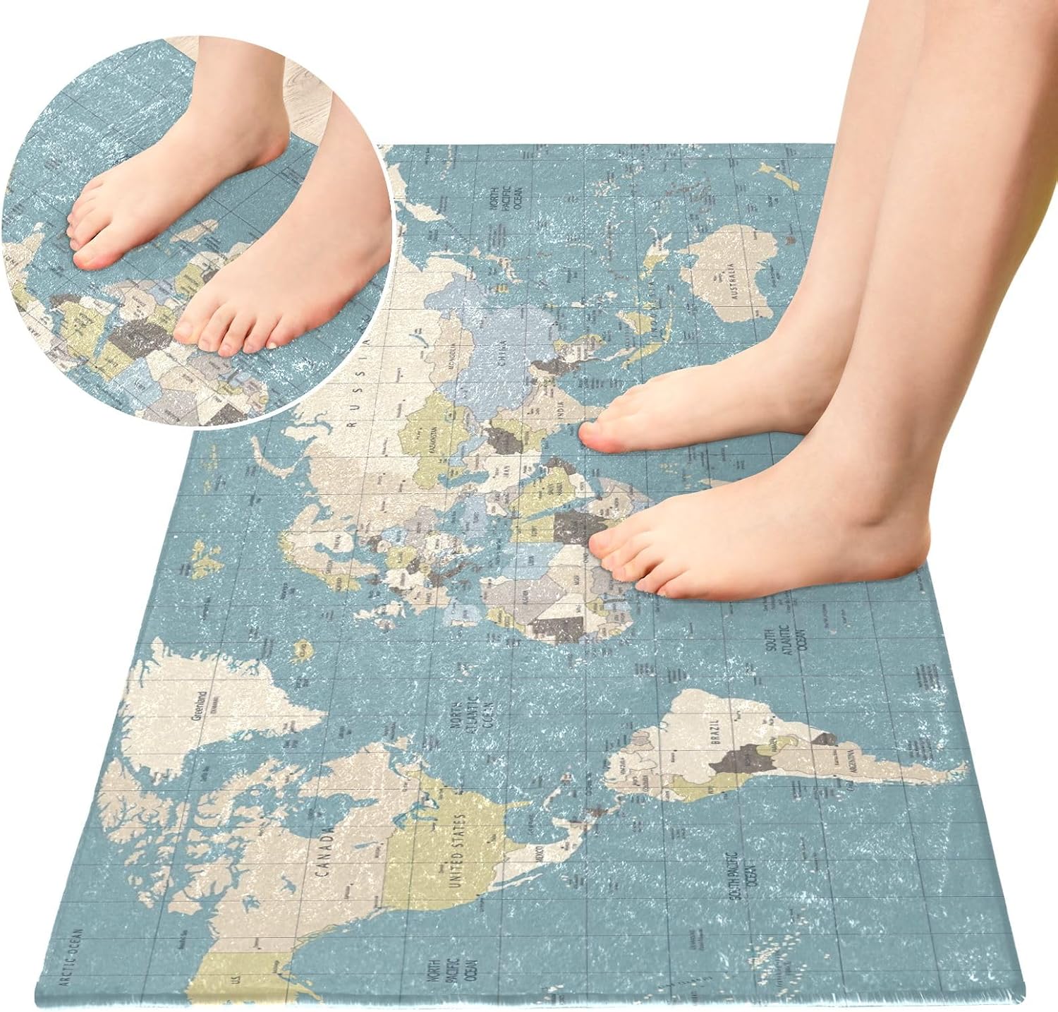 Joisal World Map – Alfombra de baño absorbente, cómoda alfombra de baño antideslizante, duradera y esponjosa, 39 x 20 pulgadas