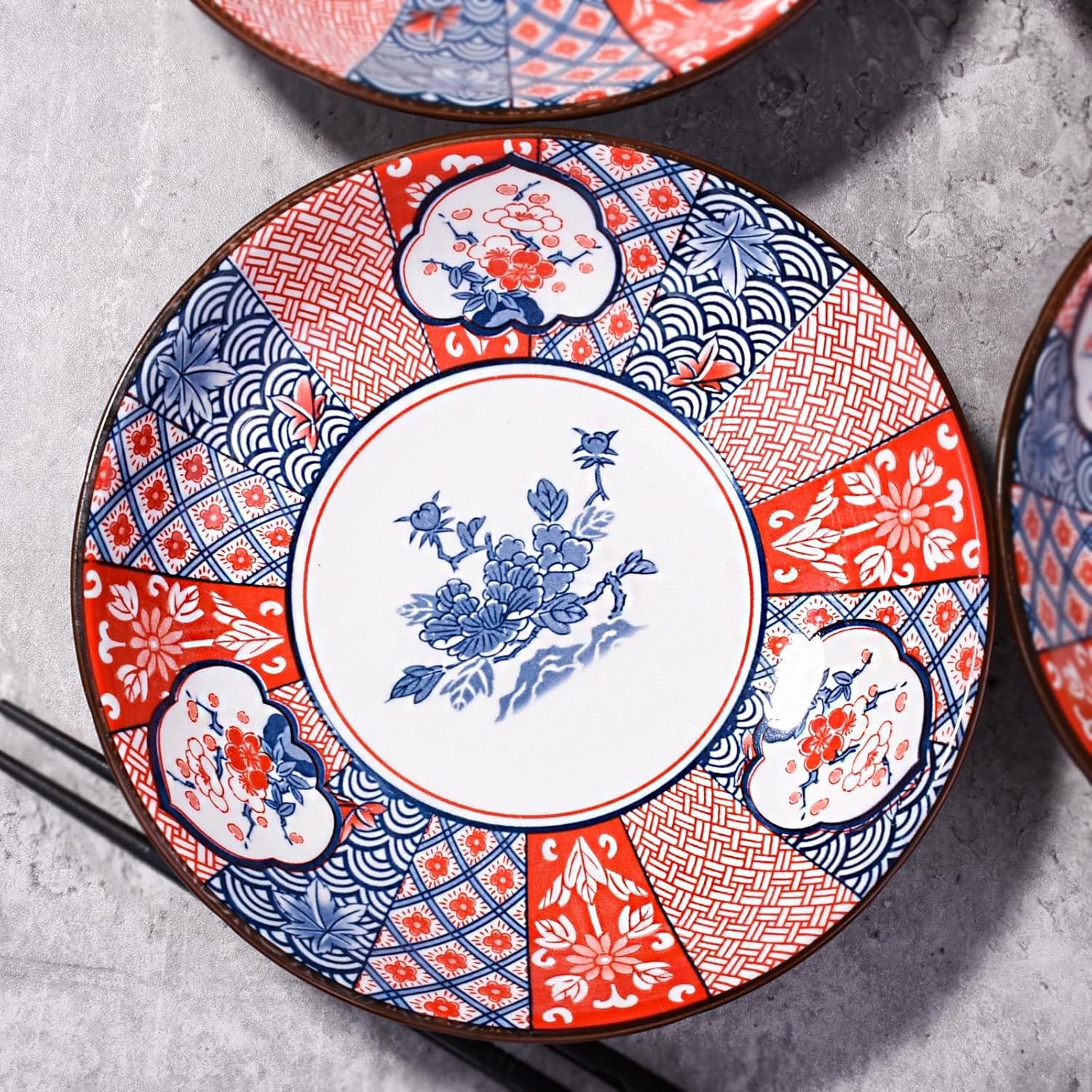 Plato de cerámica de estilo vintage japonés, plato de desayuno casero de 7 pulgadas, plato de cena utilizado para aperitivos, tortillas, panes