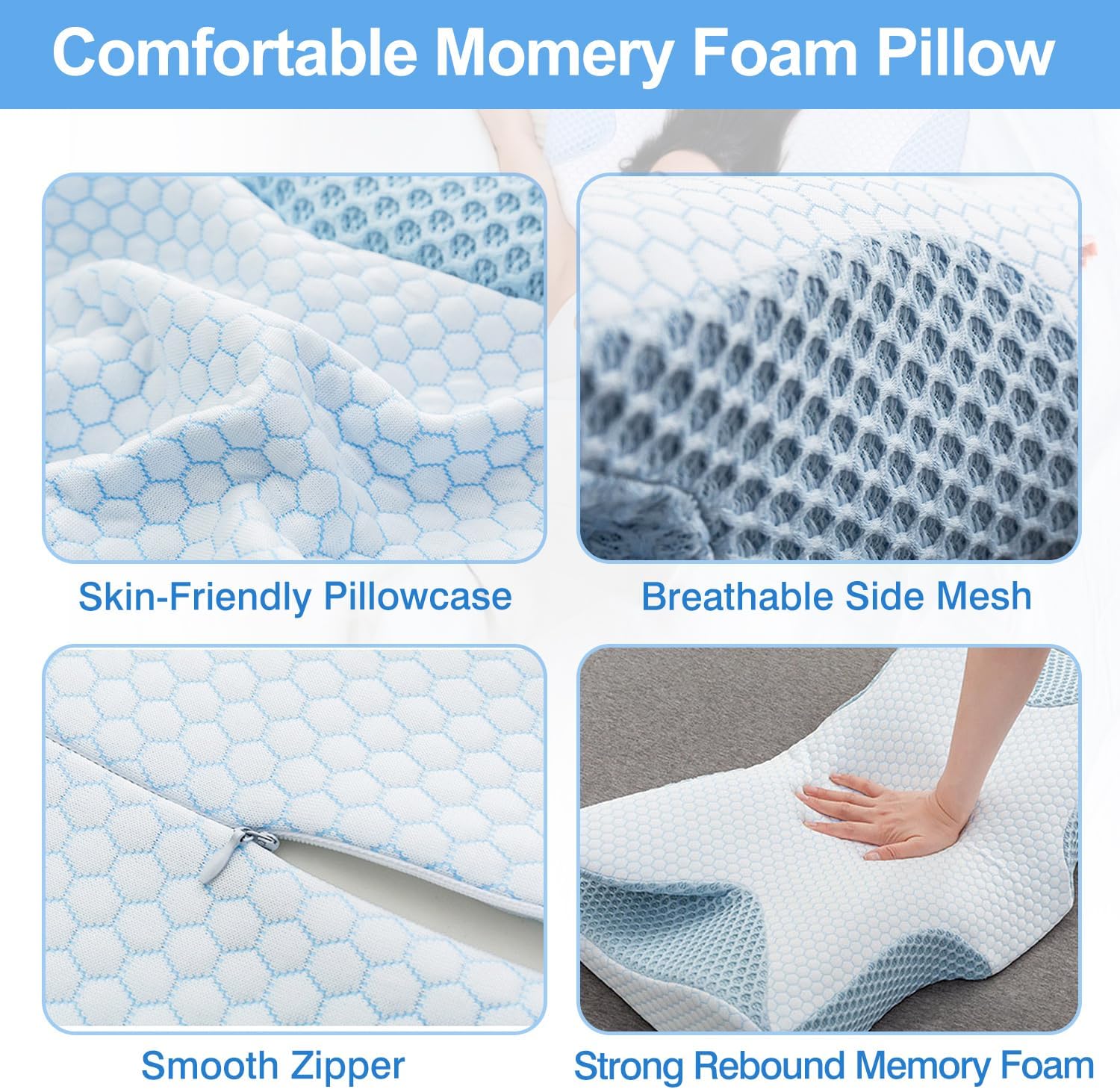 iMounTEK Paquete de 2 5 almohadas cervicales de espuma viscoelástica para aliviar el dolor, almohada de apoyo para el cuello, almohada de espuma