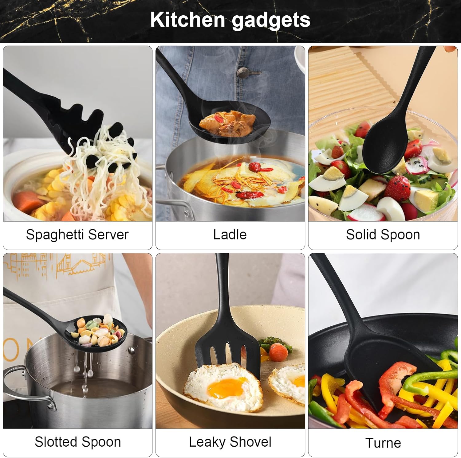 Juego de utensilios de cocina, 18 piezas, juego de utensilios de cocina de silicona, juego de herramientas para utensilios de cocina antiadherentes,