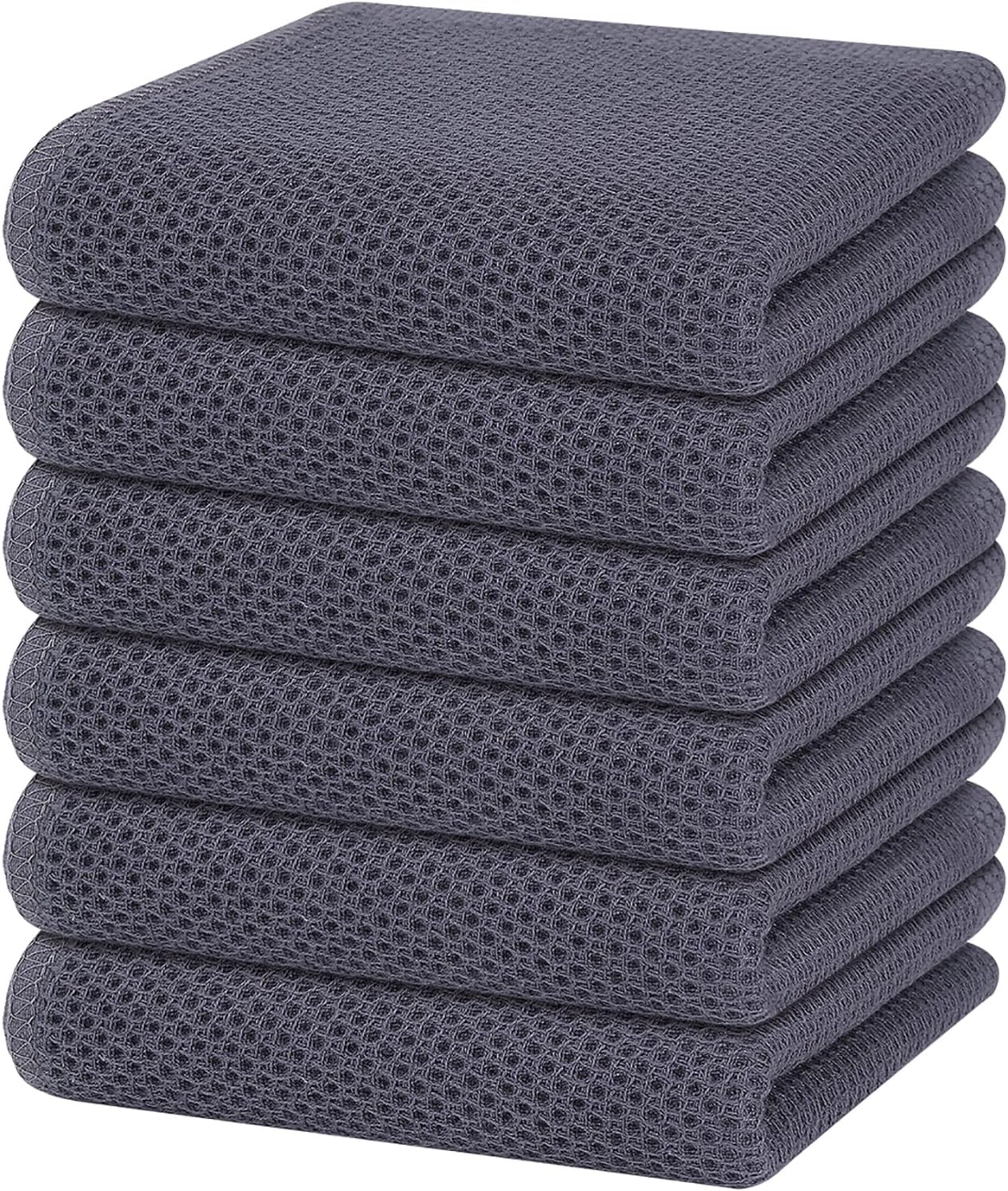 Homaxy Toallas de cocina 100% algodón con tejido de gofre, ultra suaves, absorbentes, de secado rápido, 13 x 28 pulgadas, paquete de 6, gris oscuro