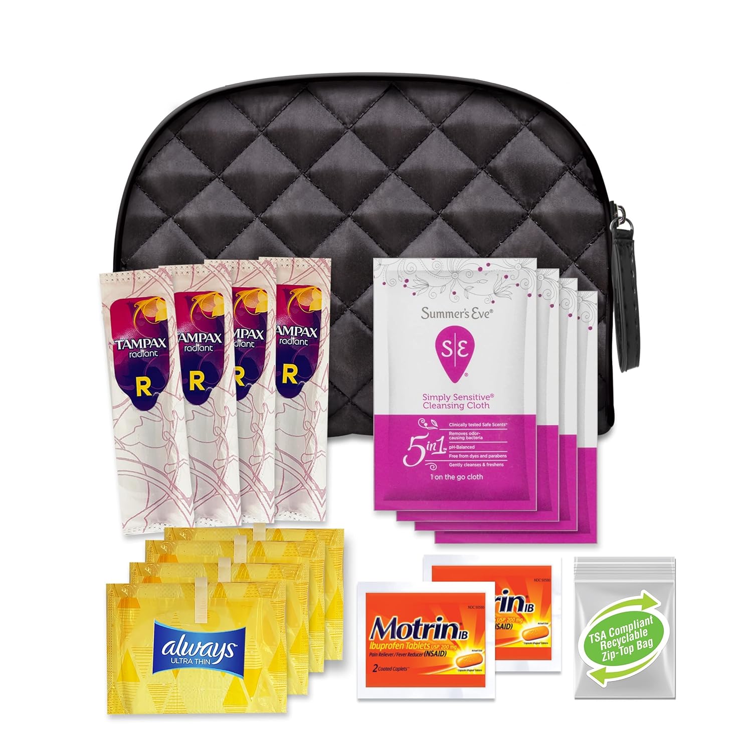 Convenience Kits International – Artículos esenciales de viaje para el cuidado femenino “On-The-Go” para mujer que incluye las marcas que conoces y