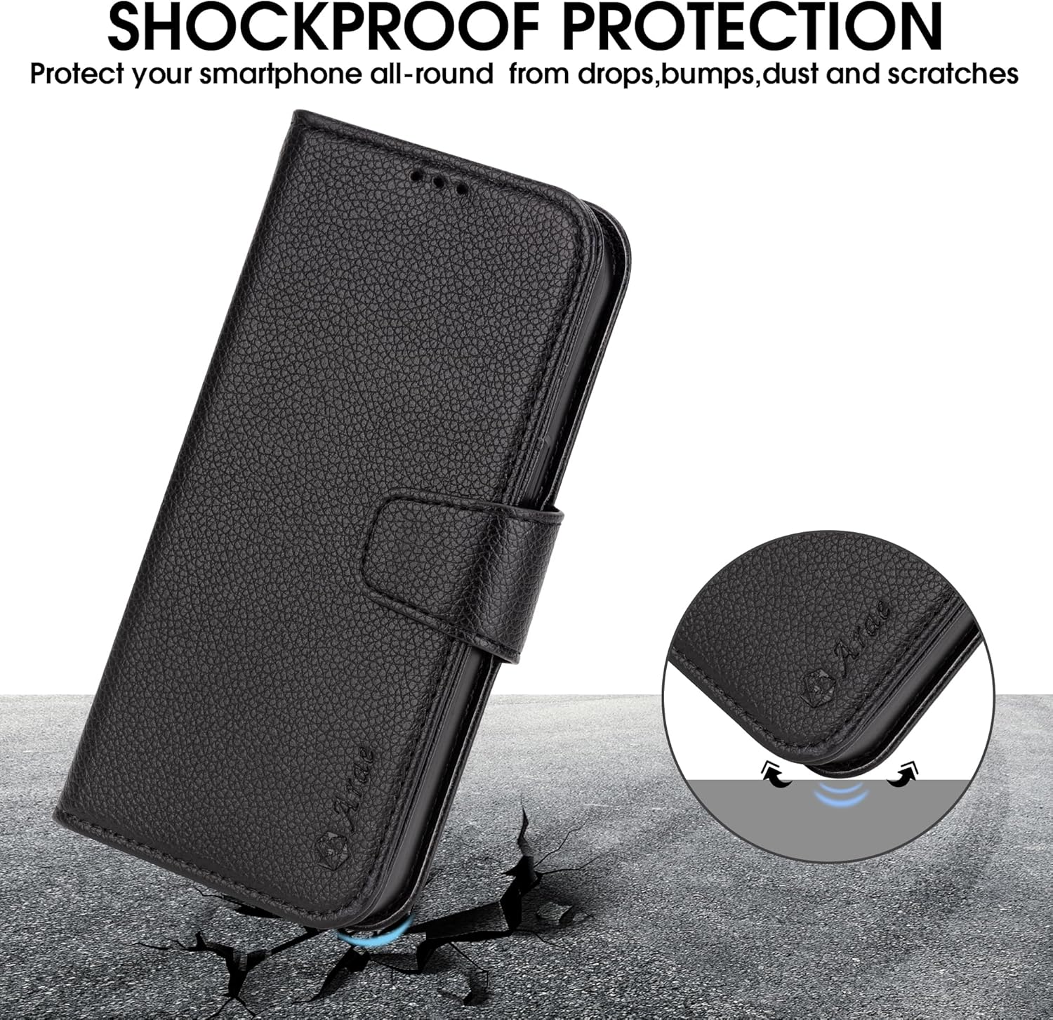 Arae Funda compatible con iPhone 15 con tarjetero y correa para la muñeca, funda con tapa para iPhone 15 de 6.1 pulgadas, para hombres y mujeres,