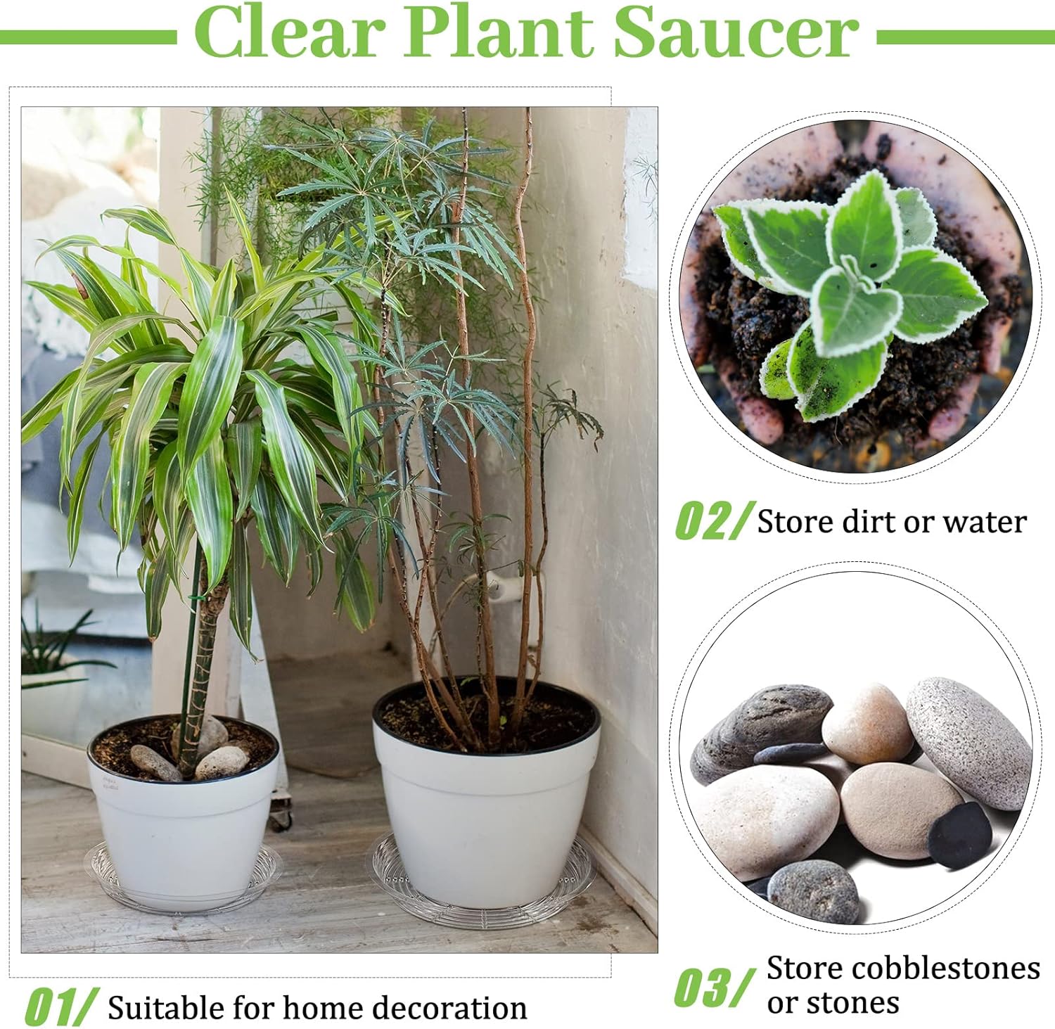 Paquete de 18 platillos grandes de plástico transparente para macetas, bandejas de goteo duraderas para plantas, placa de agua transparente, bandeja