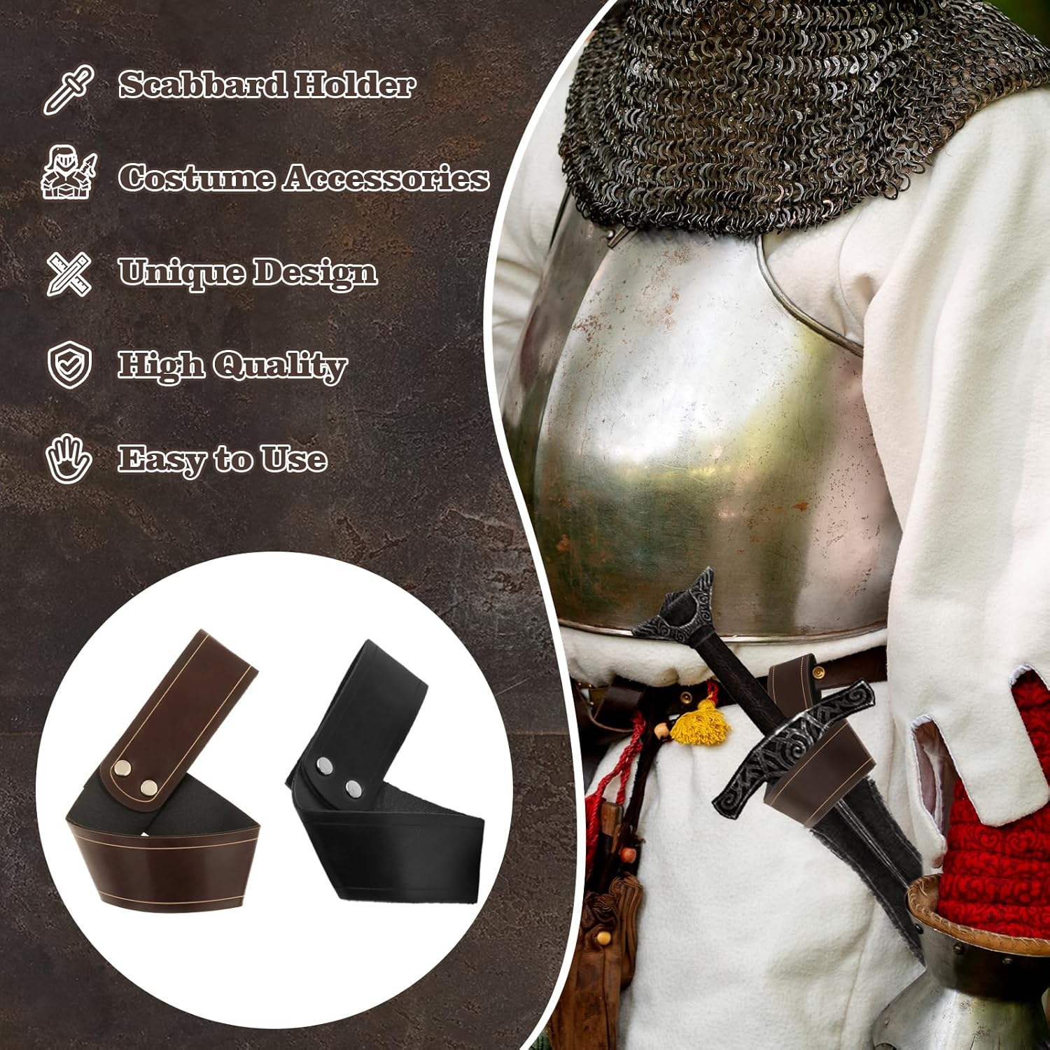 Funda de piel sintética para espada, soporte de transporte para cinturón de katanas, funda de daga de espada, funda de estoque para hombres adultos,