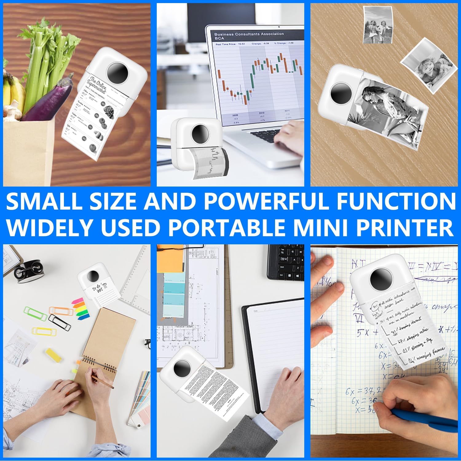 Mini impresora portátil, mini impresora de calcomanías Bluetooth, impresora térmica inteligente sin tinta de bolsillo para iOS y Android, impresora