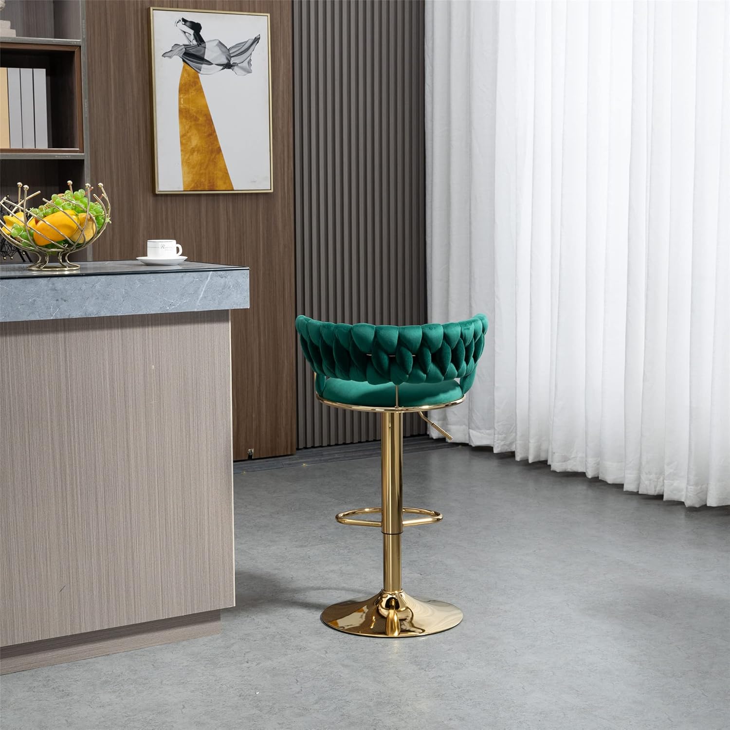 Kakotito Taburetes de bar giratorios de terciopelo de 360 con respaldo bajo y reposapiés, taburetes de bar ajustables, taburete de bar dorado (juego
