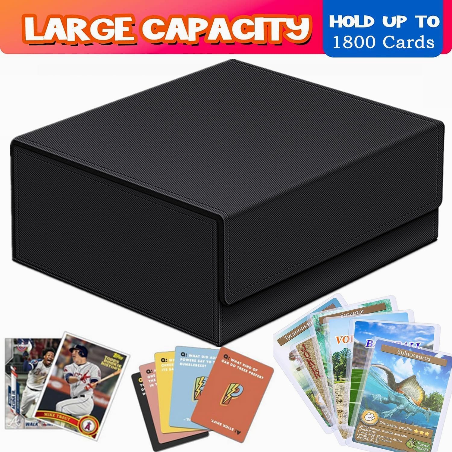 Caja de almacenamiento de más de 1800 tarjetas de intercambio, cierre magnético, caja de almacenamiento con capacidad para 600+ 35PT 3 x 4 pulgadas,
