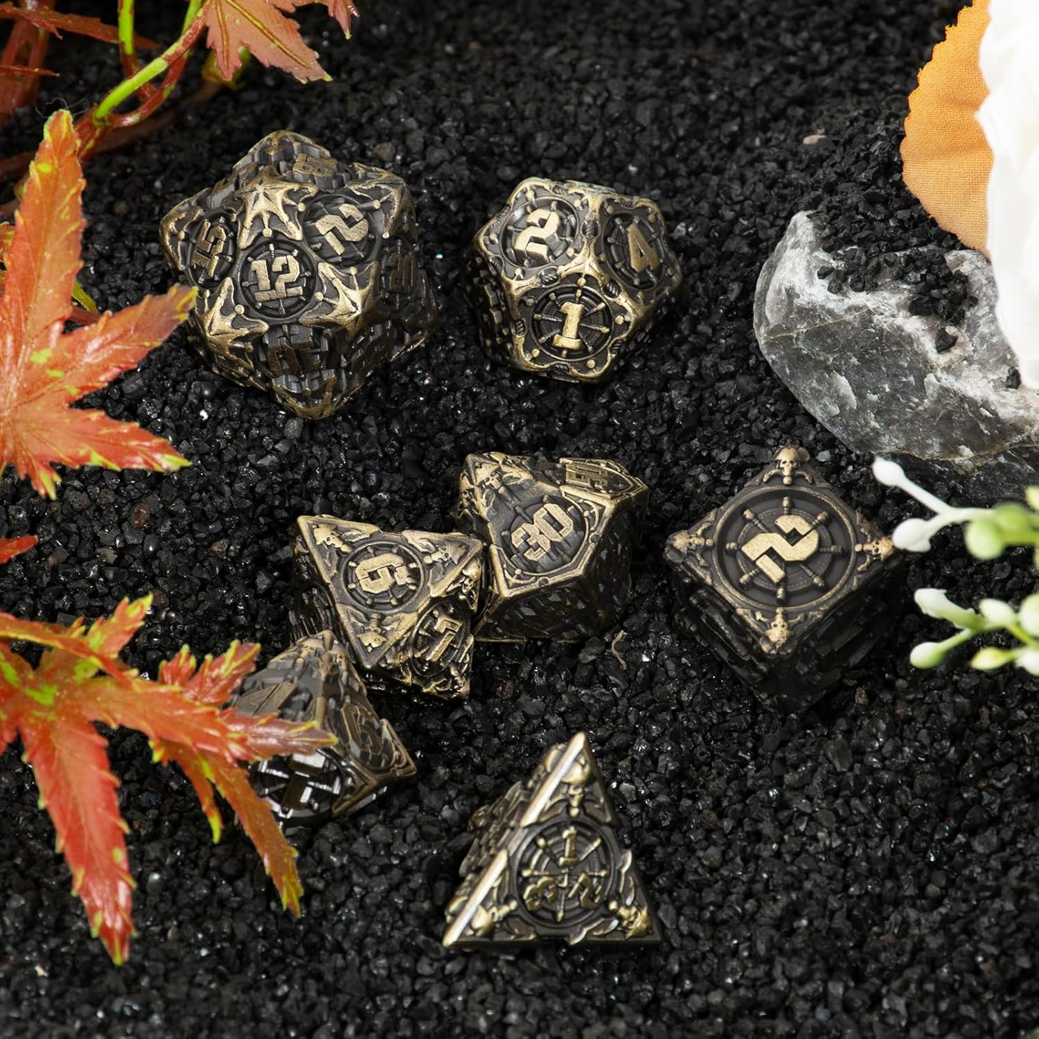 DND – Juego de dados de metal poliédricos, juego de dados para juegos de rol para Calabozos y Dragones, juego de dados de 7 piezas, bandeja de dados