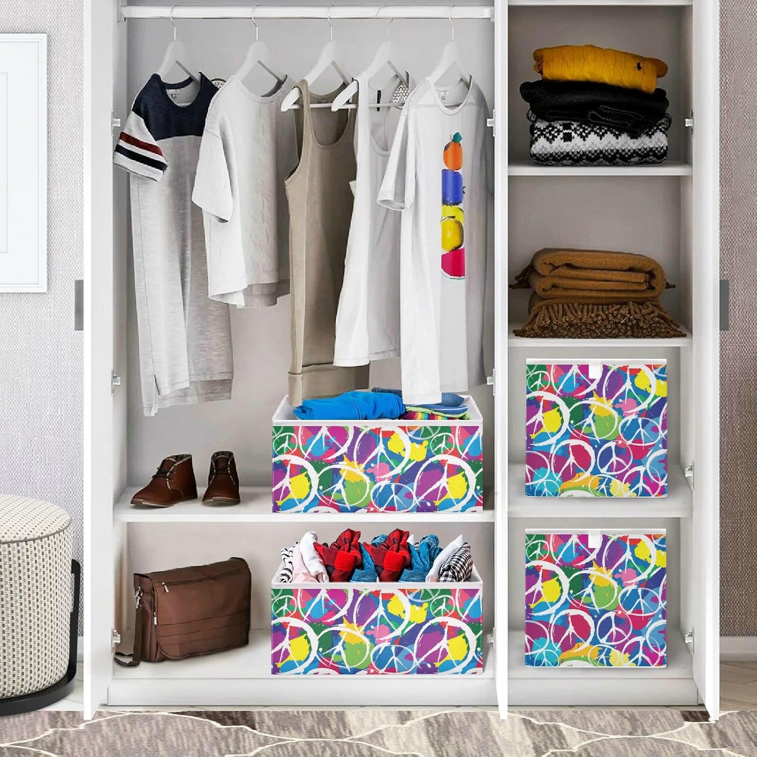 Ollabaky Cubo de almacenamiento de girasoles, cesta de almacenamiento plegable de tela, caja organizadora de tela con asa para armarios, estantes,