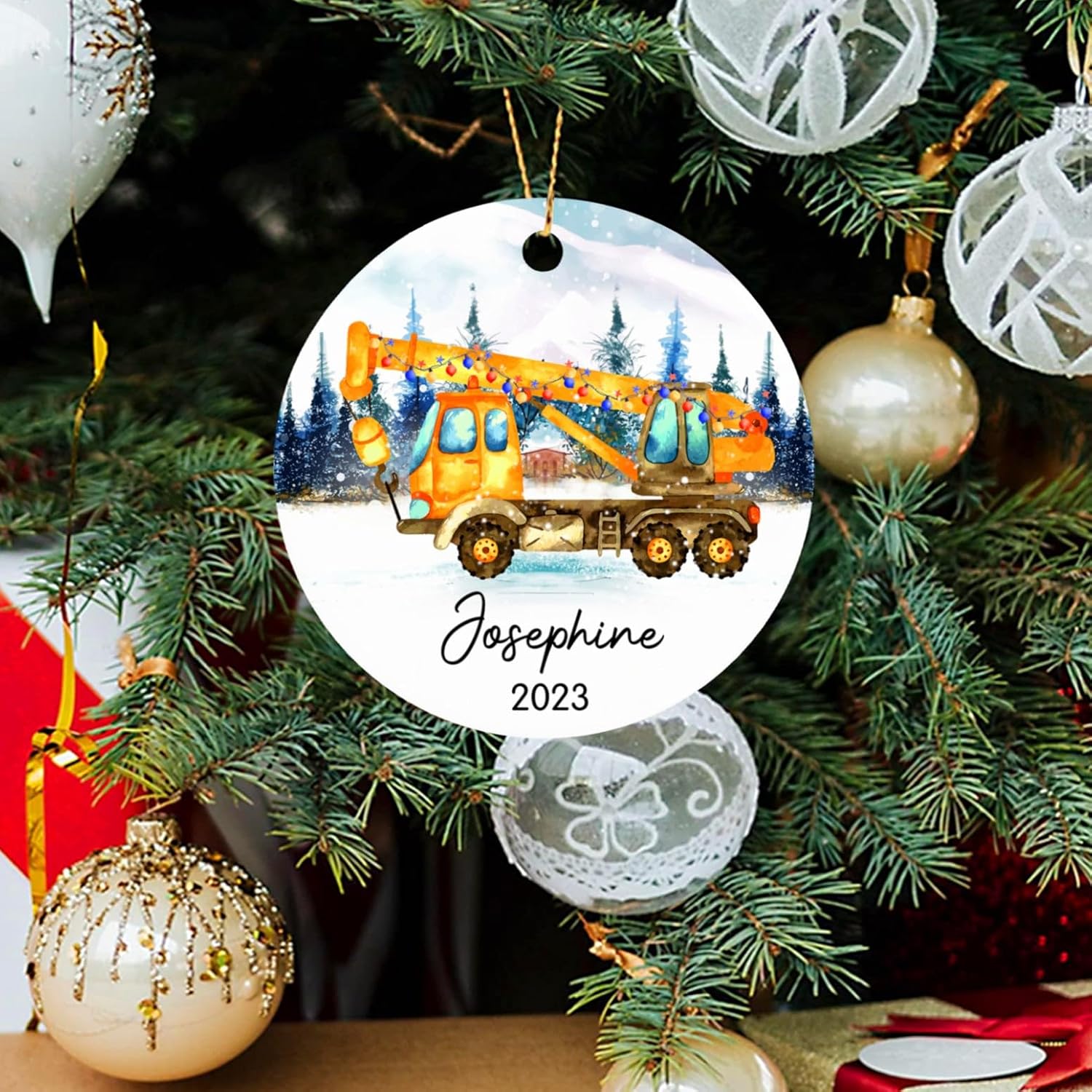 Adorno de Navidad de camión grúa, adorno de Navidad de camión 2024, adornos personalizados para niños, adorno de camión grúa, regalos de Navidad