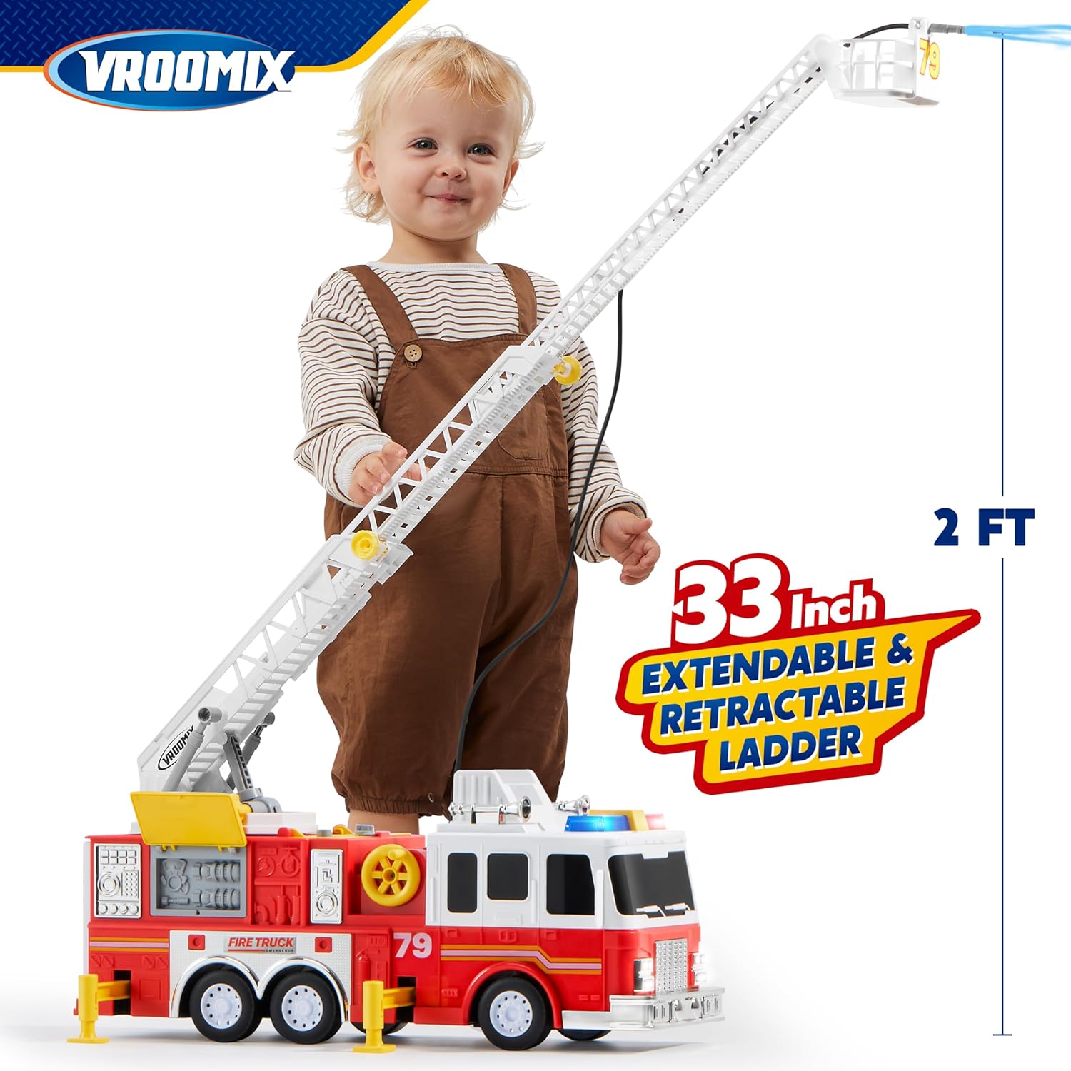 JOYIN Escalera extragrande de 33 pulgadas para niños de 3 años en adelante, luces, sirenas, manguera, bomba