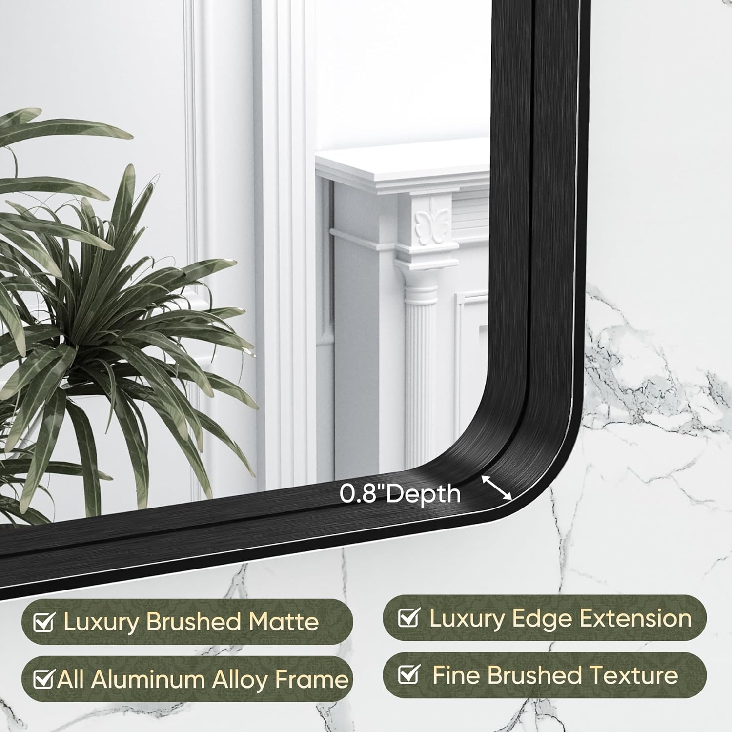 Bl2ack Met3332al Frame23r – Espejo de pared para baño, marco de metal negro 2, decorativo