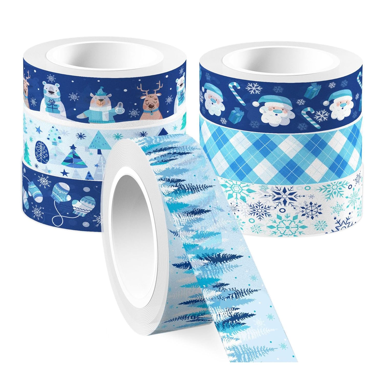 12 rollos de cinta Washi de Navidad de invierno, muñeco de nieve, muñeco de nieve, hombre de jengibre, cinta adhesiva decorativa de animales azules