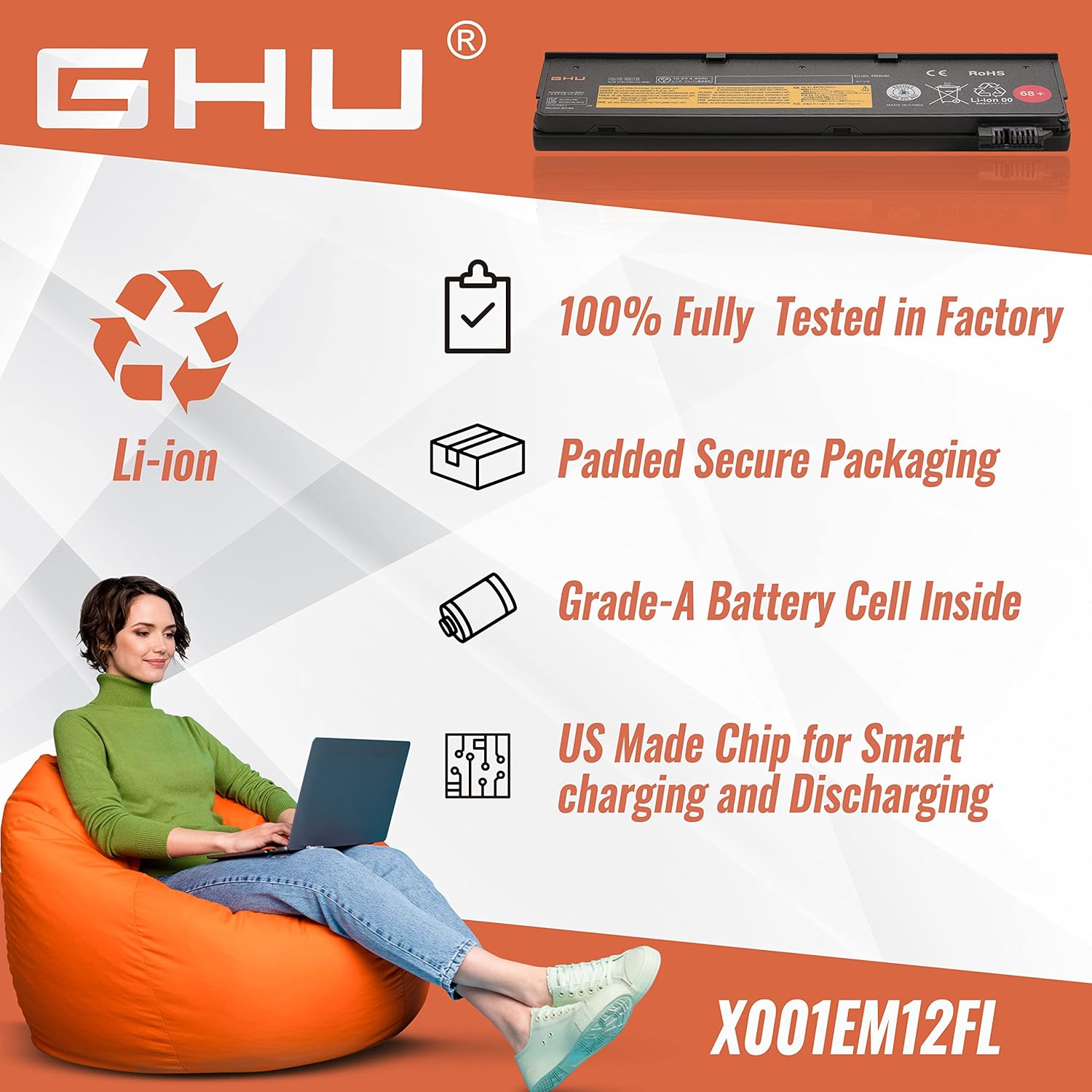 GHU Premium 48 WHR 68+ 0C52861 0c52862 0c52862 compatible con batería Lenovo T460, Lenovo ThinkPad W550s, batería Lenovo T450s, probada por UL,