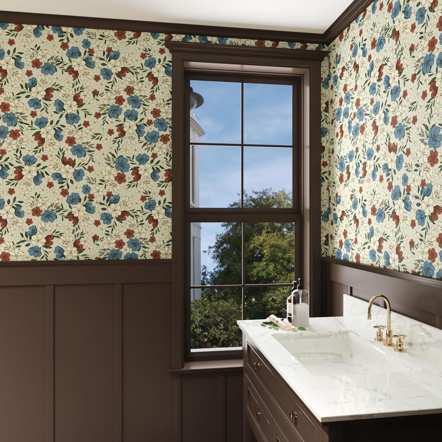 KIKitchen Papel tapiz floral vintage para despegar y pegar de 17.5 x 118 pulgadas, papel de contacto de flores, papel tapiz extraíble autoadhesivo,