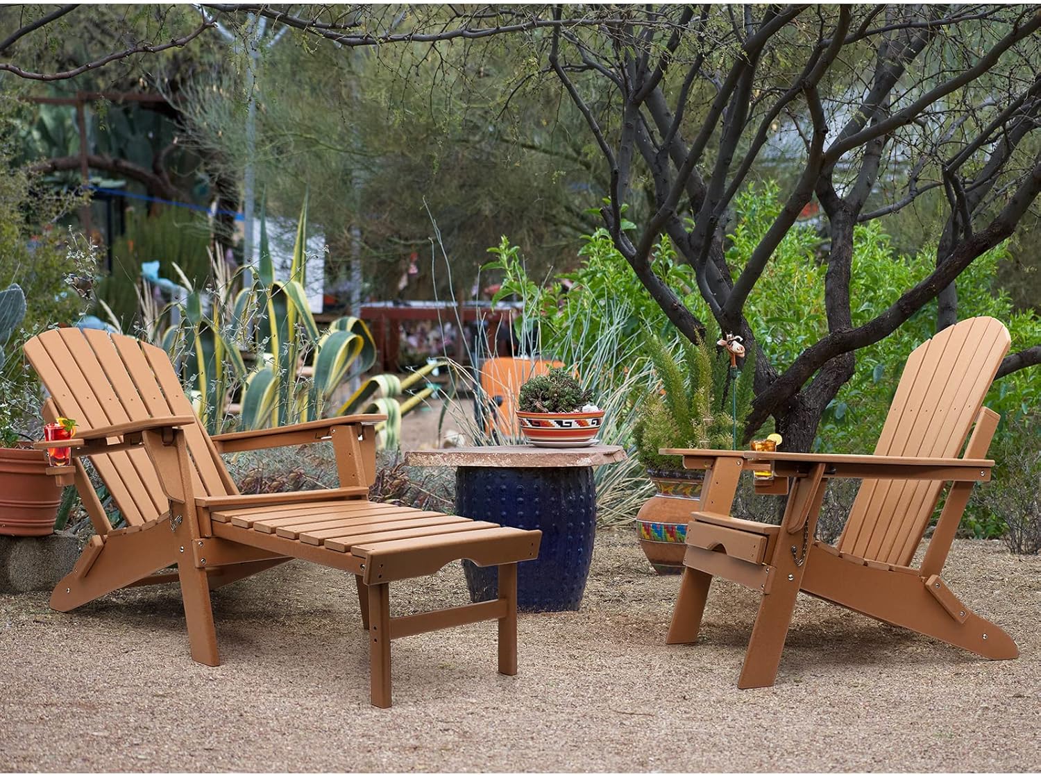 FUNBERRY Silla Adirondack con respaldo ajustable, sillas Adirondack plegables,Sillas Adirondack de plástico con otomana,Silla Adirondack resistente