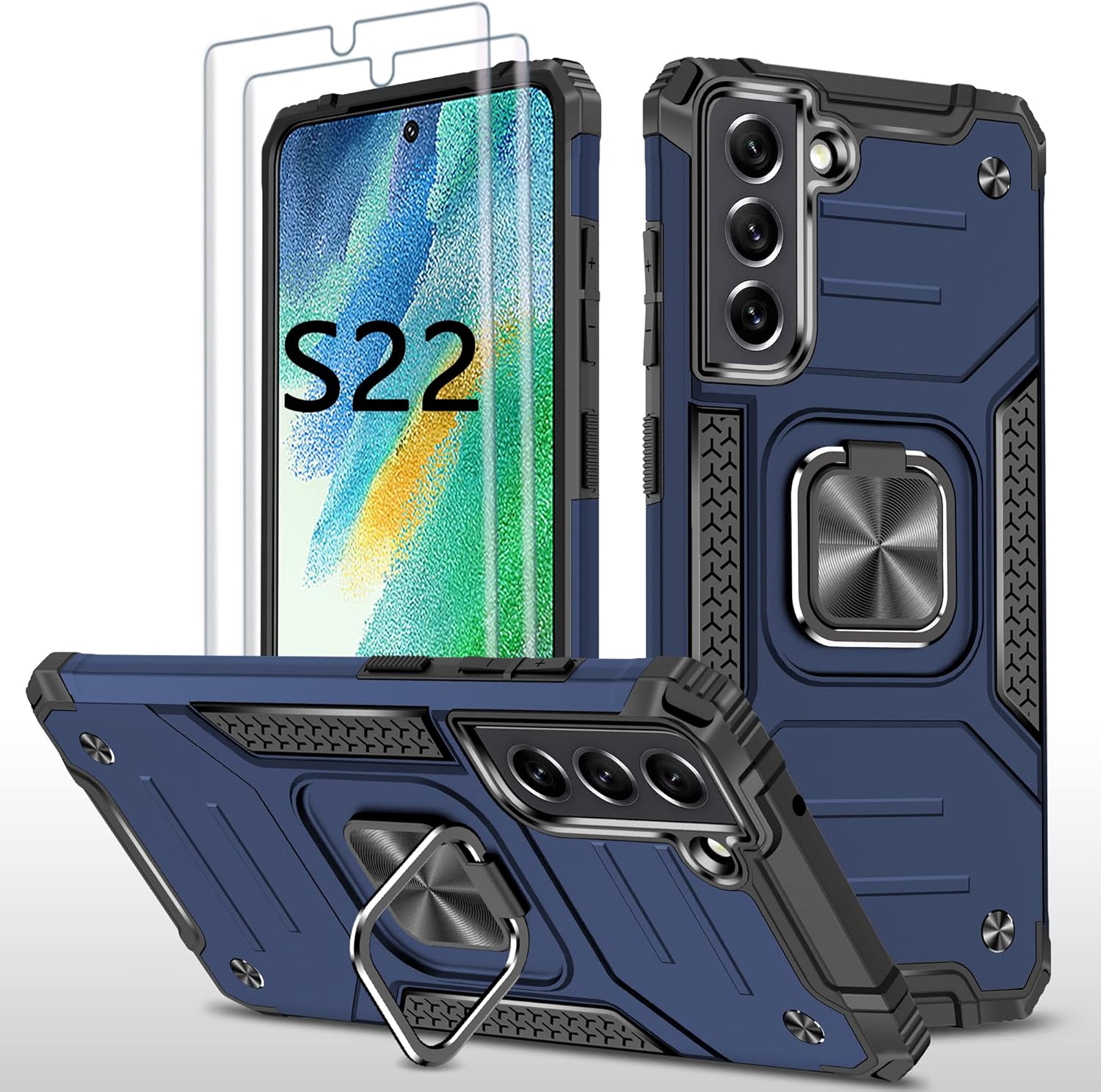 AYMECL Funda para Samsung Galaxy S22, Galaxy S22 con 2 unidades de protección de pantalla de TPU flexible autorreparable, grado militar, doble a